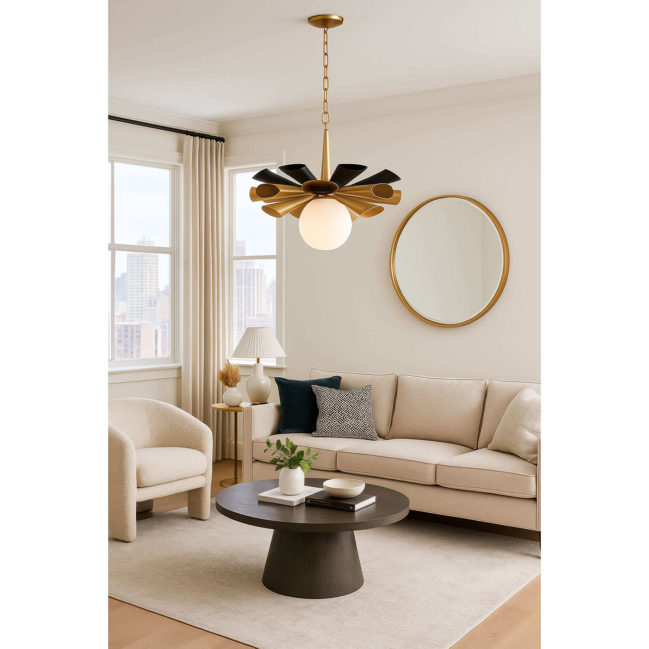 Daphne 1 Light 24.5 inch Matte Black and French Gold Pendant Ceiling Light