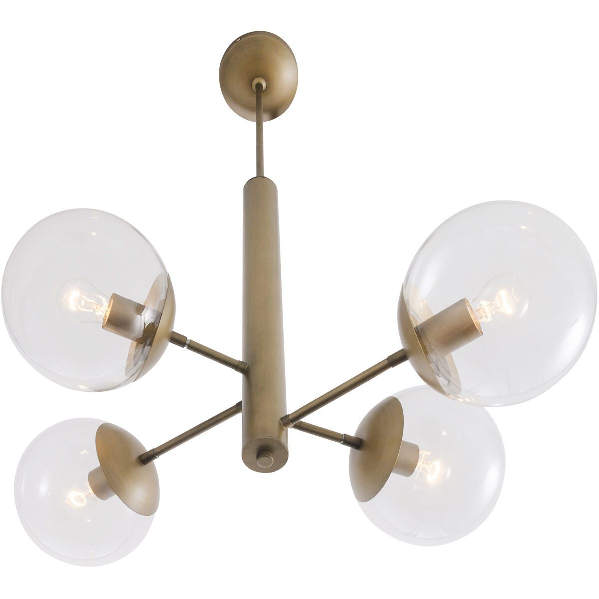Mid-century 4 Light 28 inch Antique Brass Chandelier Ceiling Light
