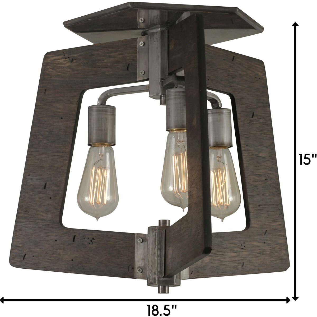 Lofty 3 Light 18.5 inch Faux Zebrawood and Steel Semi-Flush Ceiling Light in Steel/Zebrawood