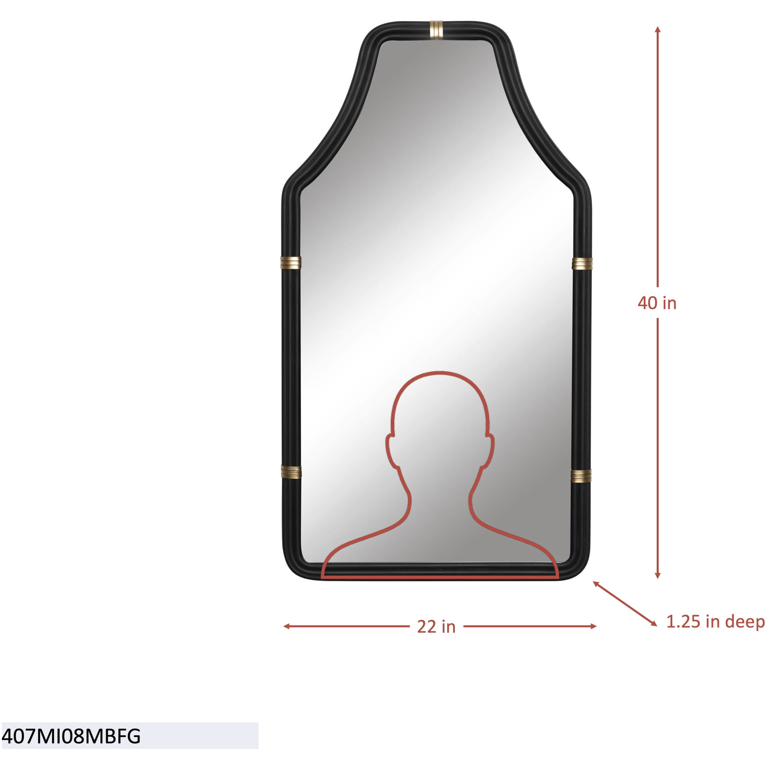 Federal Case 40 X 22 inch Matte Black and French Gold Wall Mirror