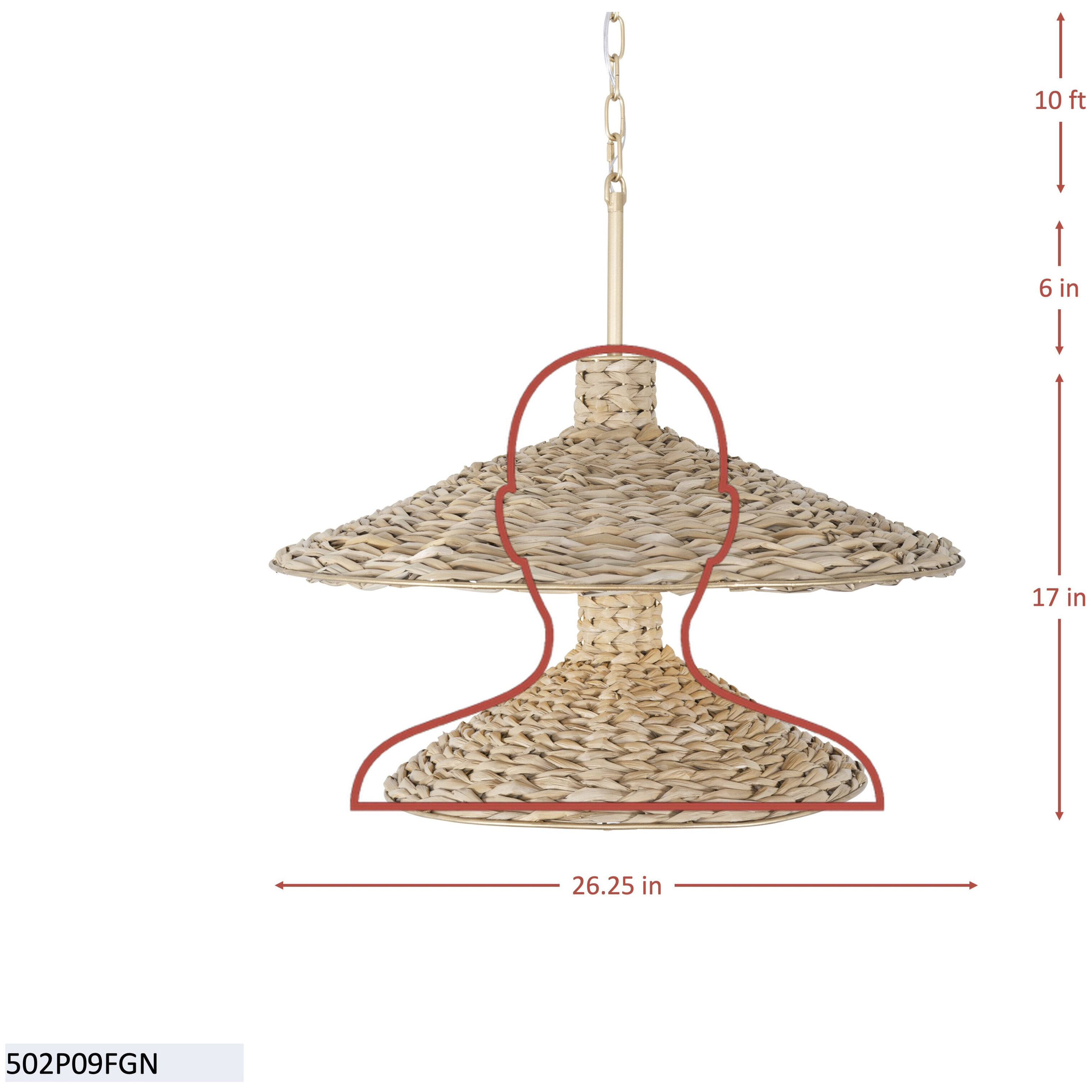 Hilton Head 9 Light 26.25 inch French Gold with Natural Seagrass Pendant Ceiling Light