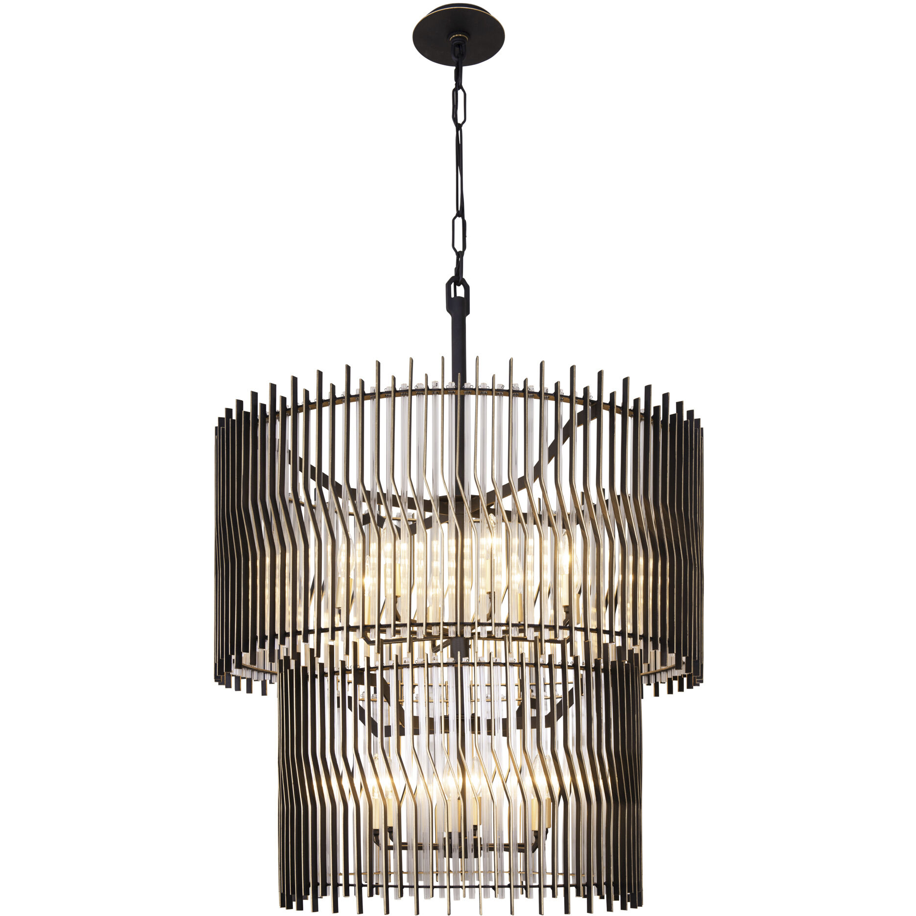 Park Row 14 Light 32 inch Matte Black and French Gold Chandelier Ceiling Light