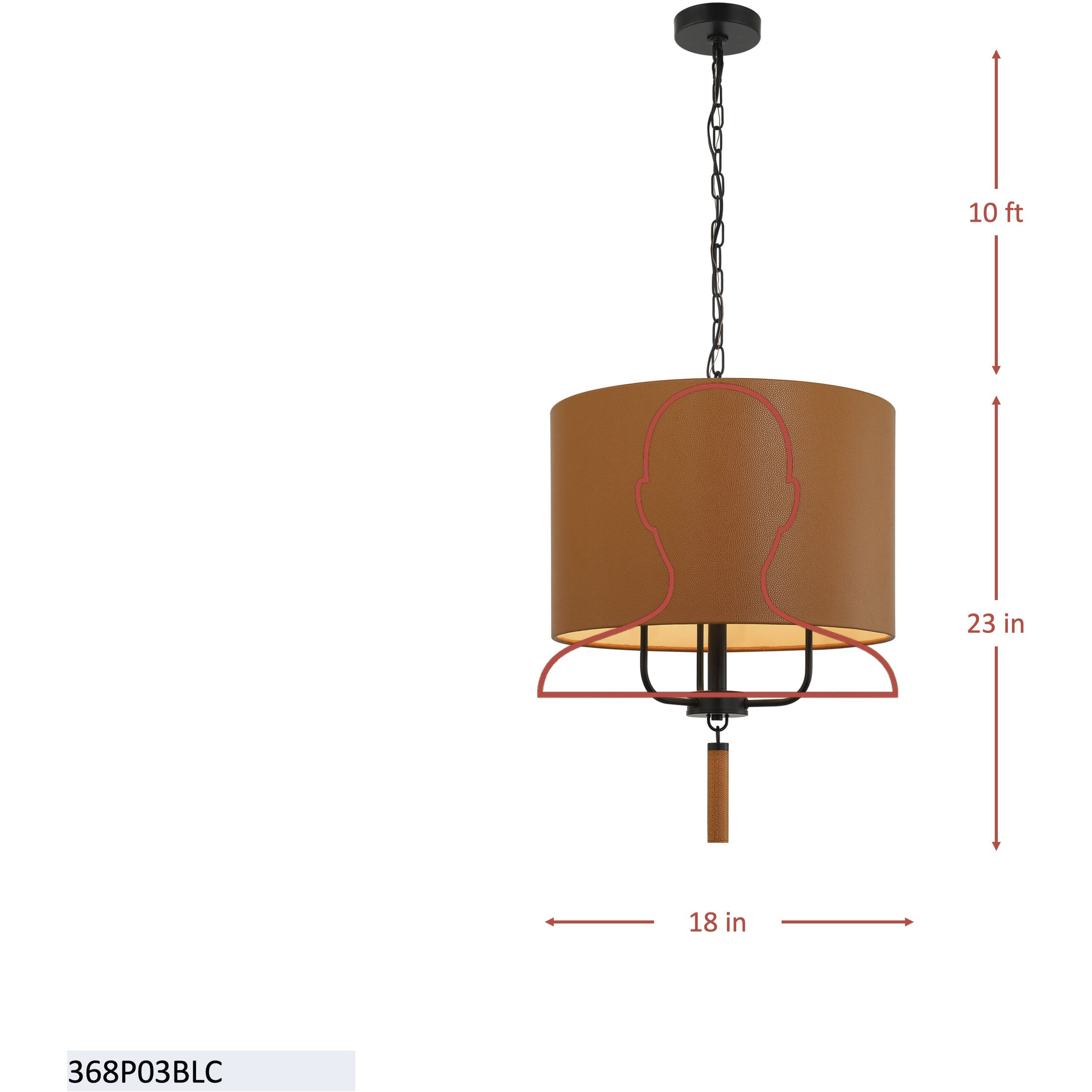 Secret Agent 3 Light 18 inch Black and Camel Leather Pendant Ceiling Light