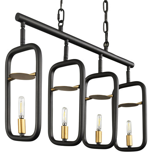 Bar None 4 Light 26 inch Aged Gold and Rustic Bronze Linear Pendant Ceiling Light