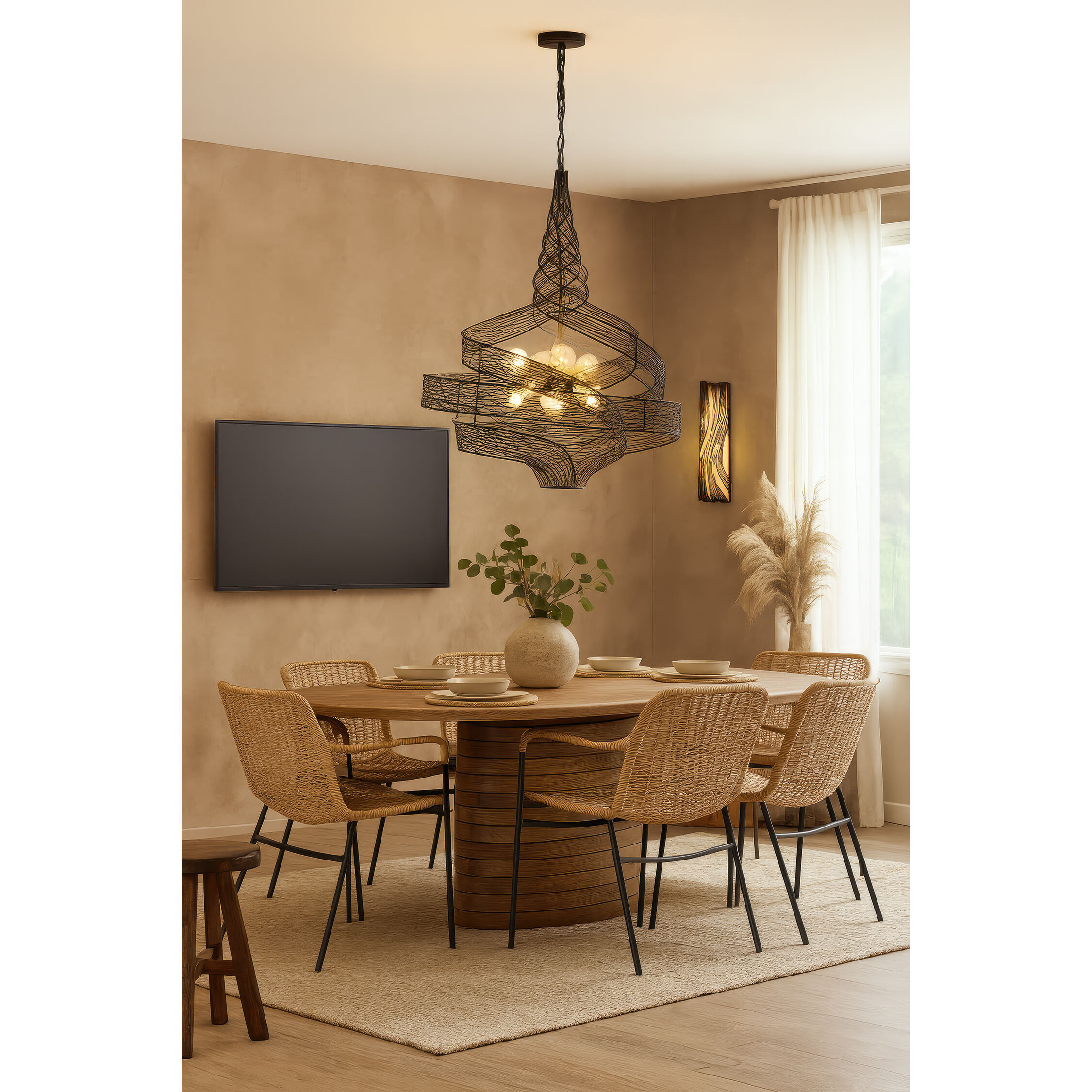 Flow 8 Light 36 inch Matte Black and French Gold Pendant Ceiling Light in Matte Black/French Gold