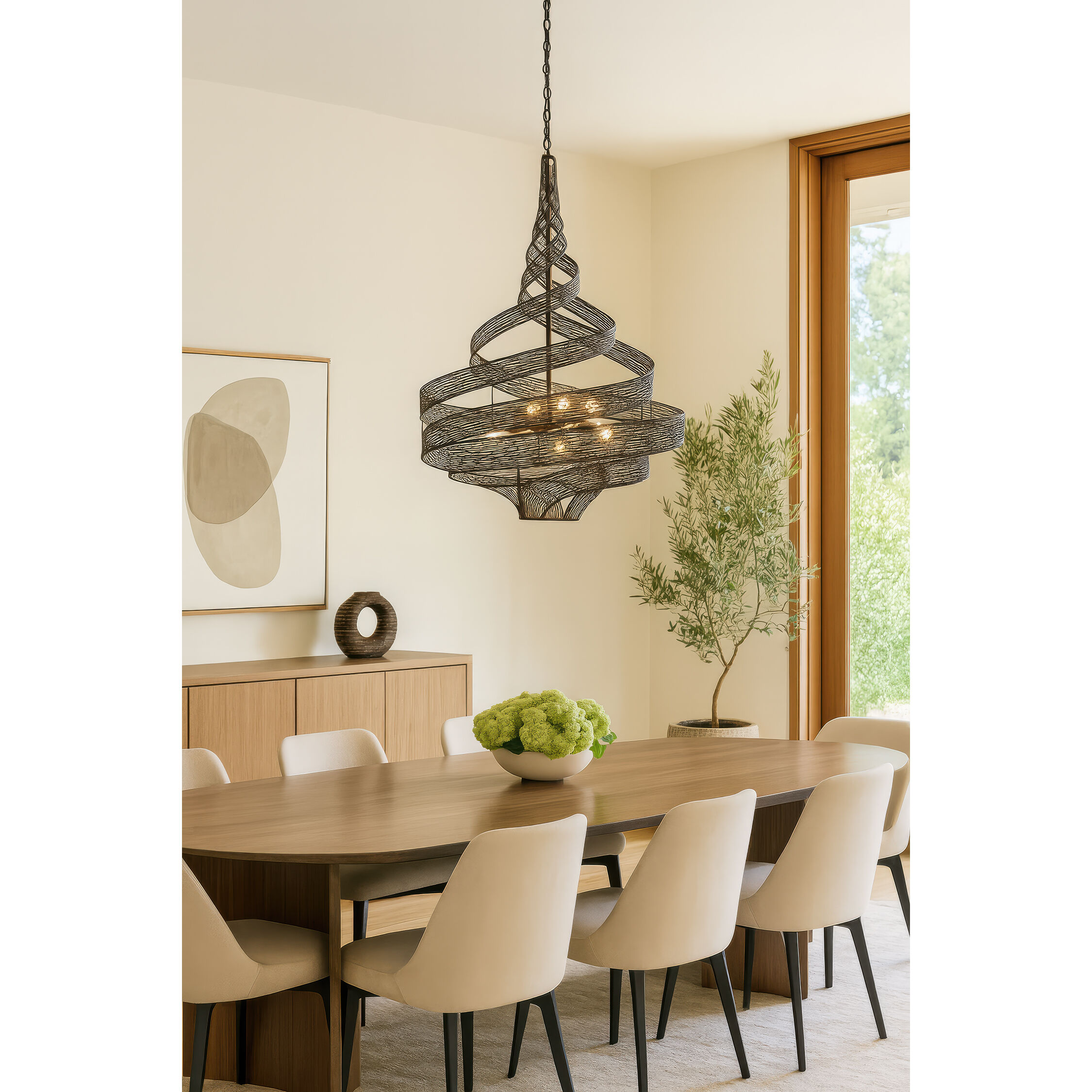 Flow 6 Light 30 inch Matte Black and French Gold Pendant Ceiling Light in Matte Black/French Gold