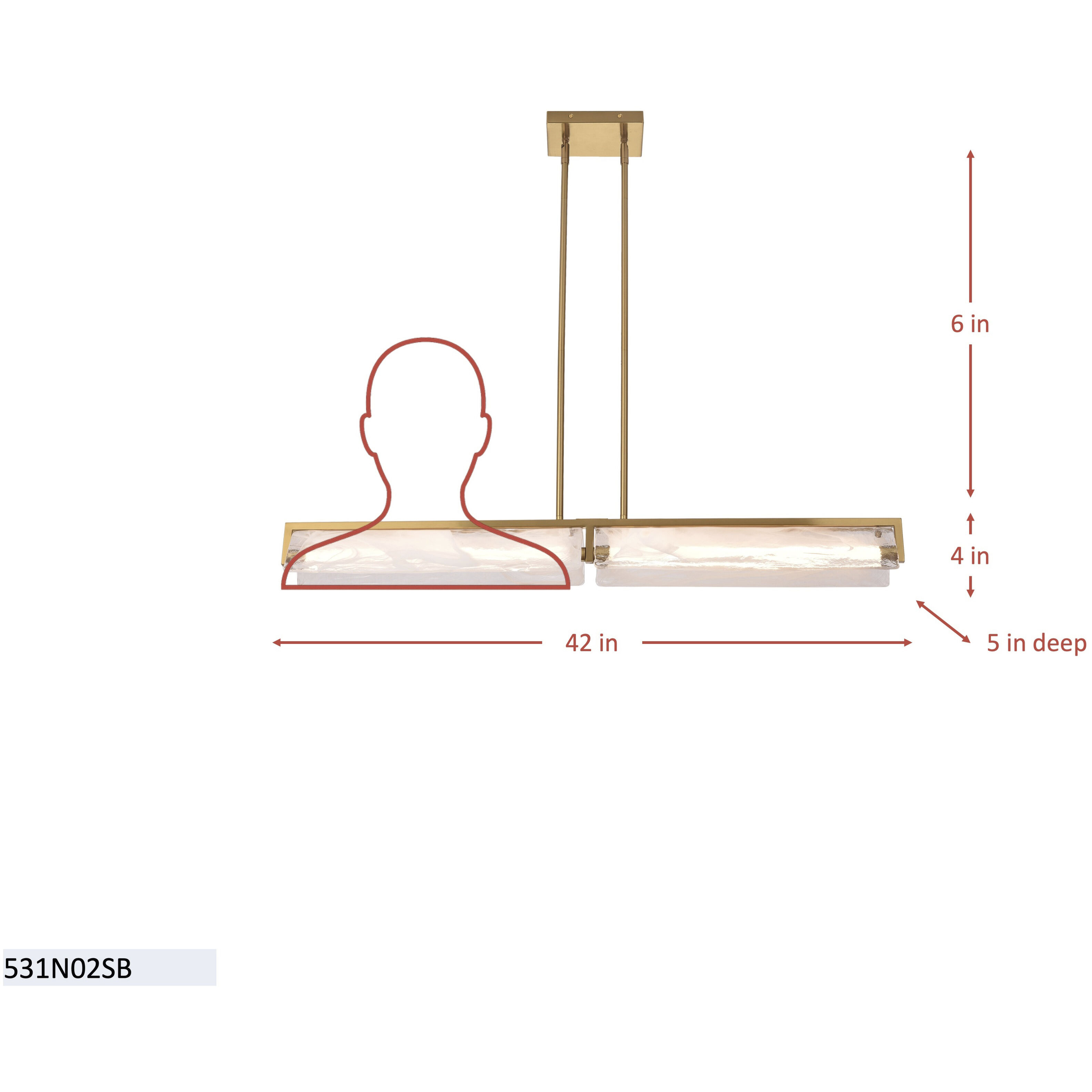 Mingle 2 Light 42 inch Satin Brass Linear Pendant Ceiling Light
