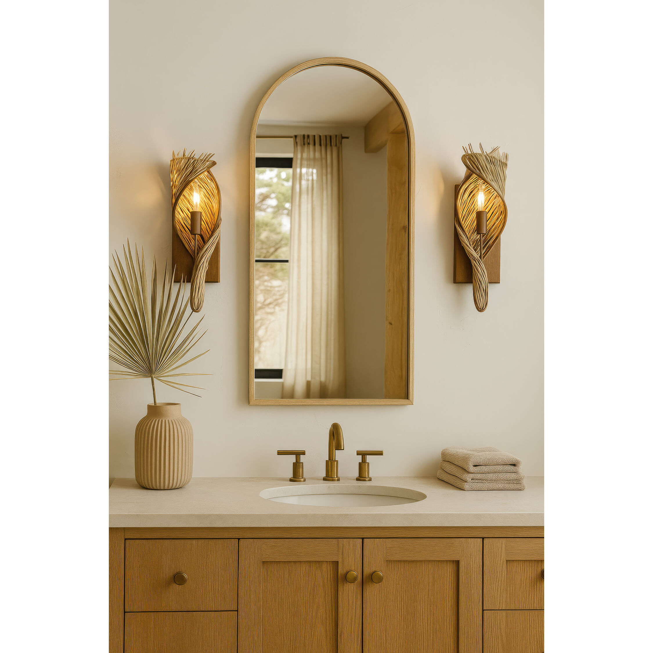 Flow 1 Light 5.5 inch Baguette and Natural Rattan Right Sconce Wall Light, Smithsonian Collaboration