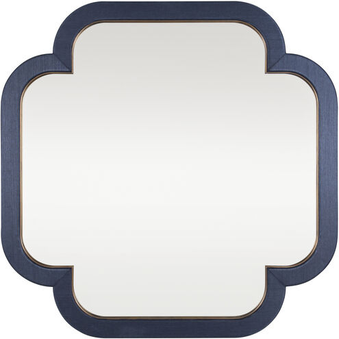 Swiss 36 X 36 inch Dark Blue Grasscloth with Weathered Brass Wall Mirror