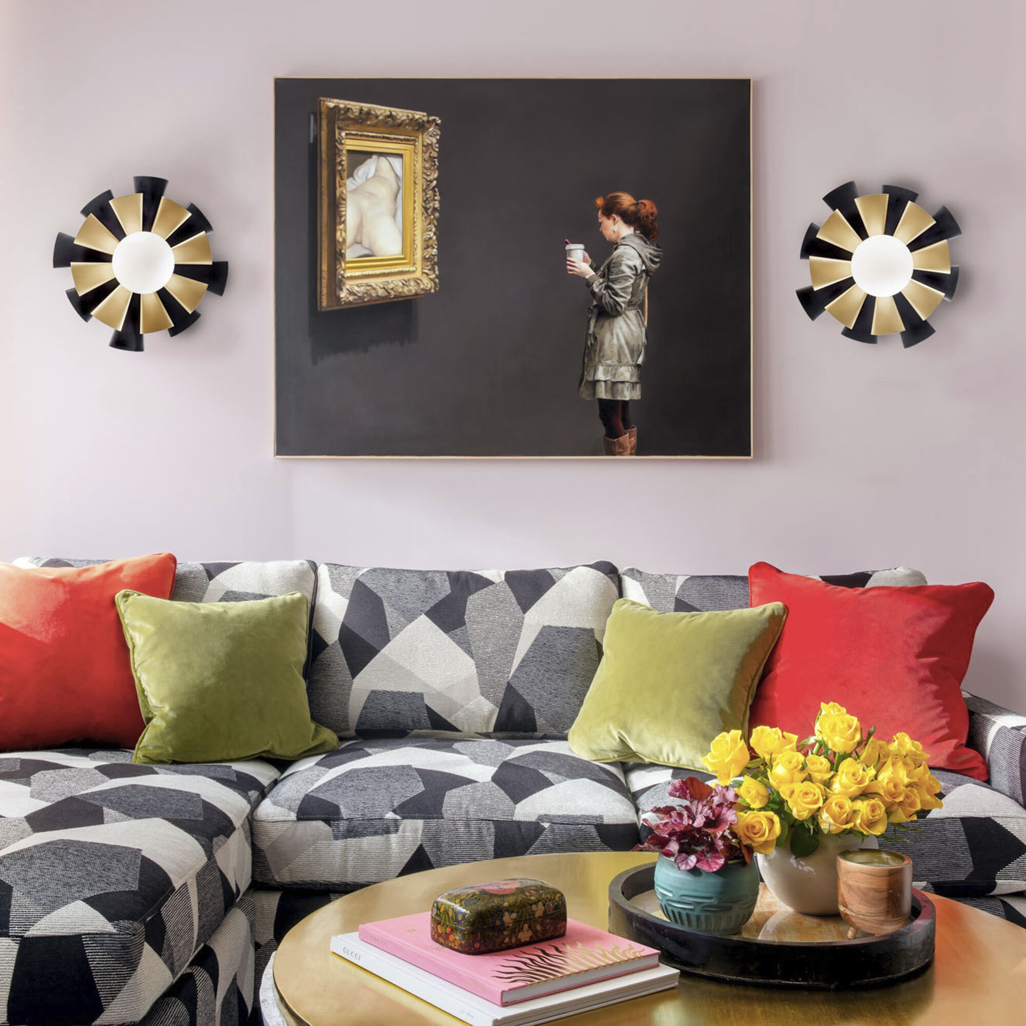 Daphne 1 Light 18 inch Matte Black and French Gold Convertible Flush Mount Ceiling Light, Smithsonian Collaboration