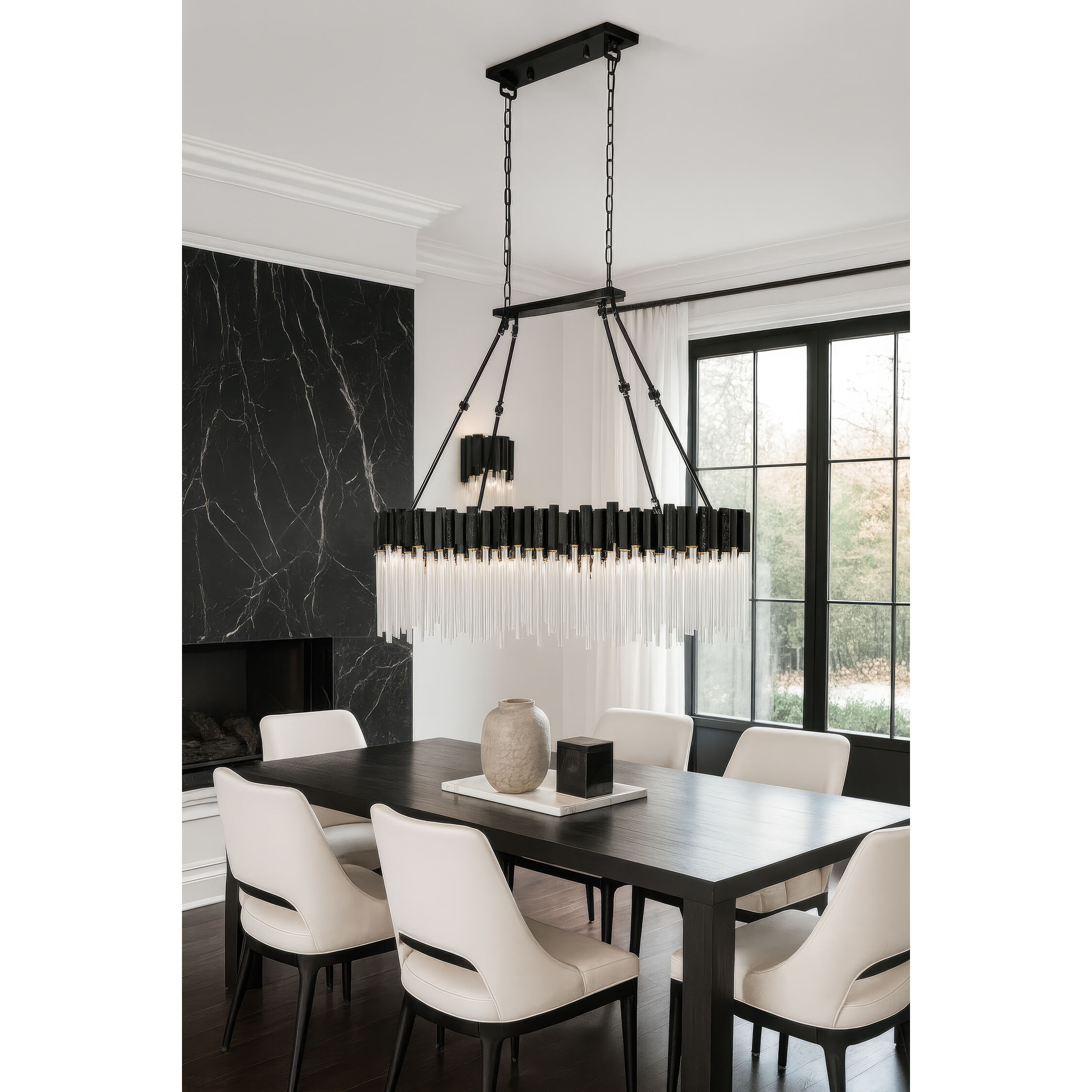 Matrix 6 Light 36.5 inch Matte Black and French Gold Linear Pendant Ceiling Light
