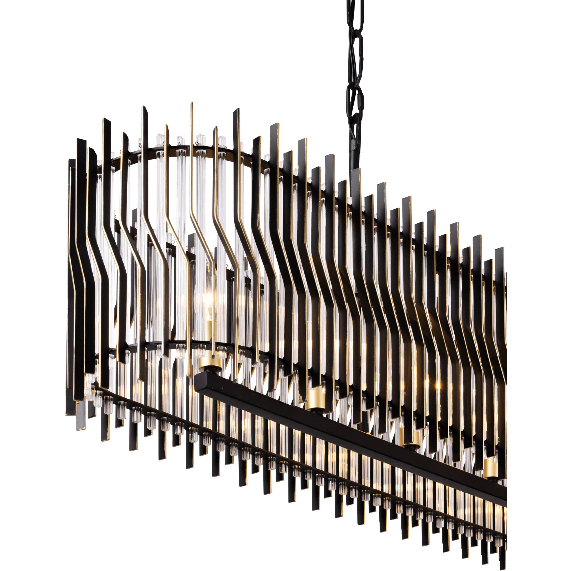 Park Row 6 Light 48 inch Matte Black and French Gold Linear Pendant Ceiling Light, Smithsonian Collaboration