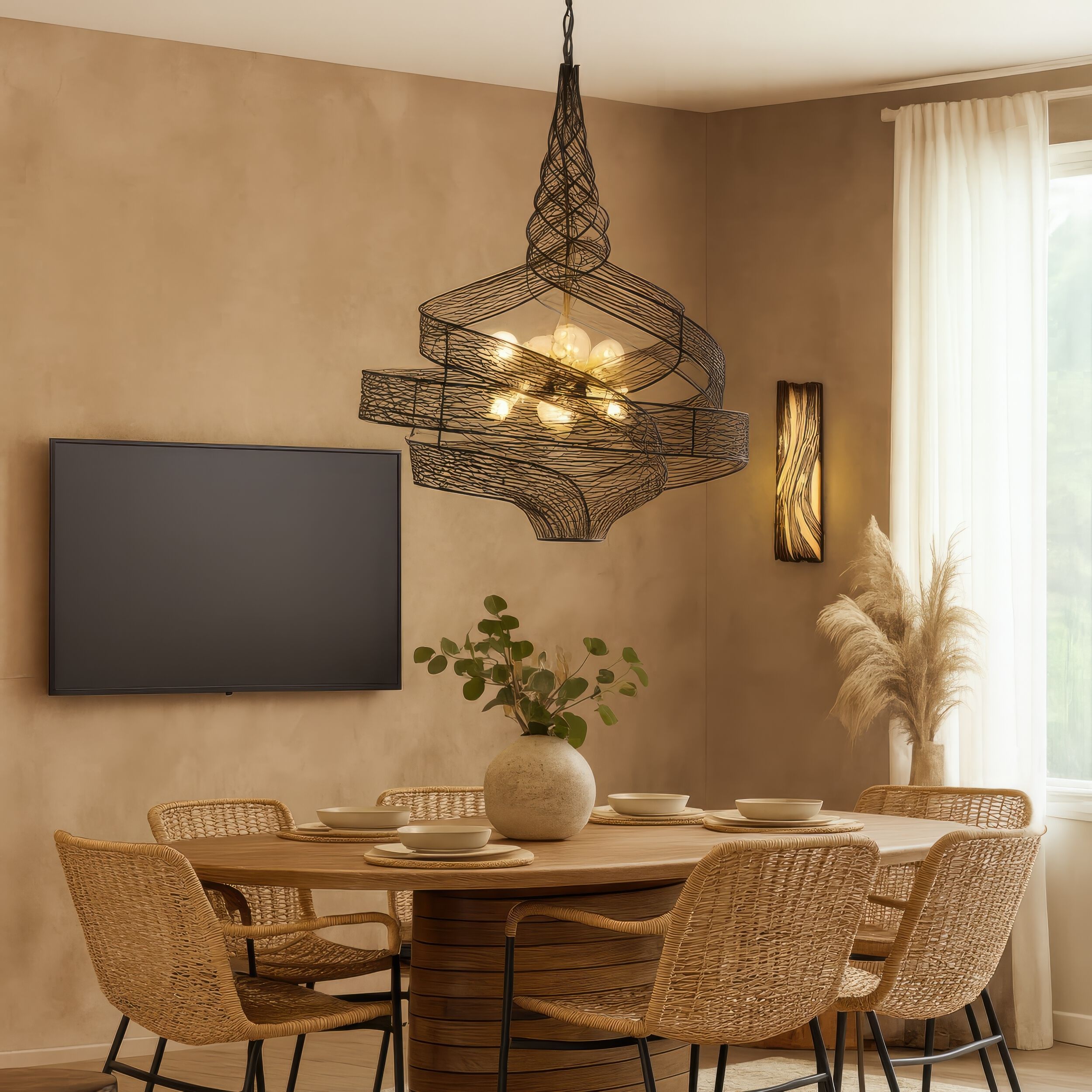 Flow 8 Light 36 inch Matte Black and French Gold Pendant Ceiling Light in Matte Black/French Gold