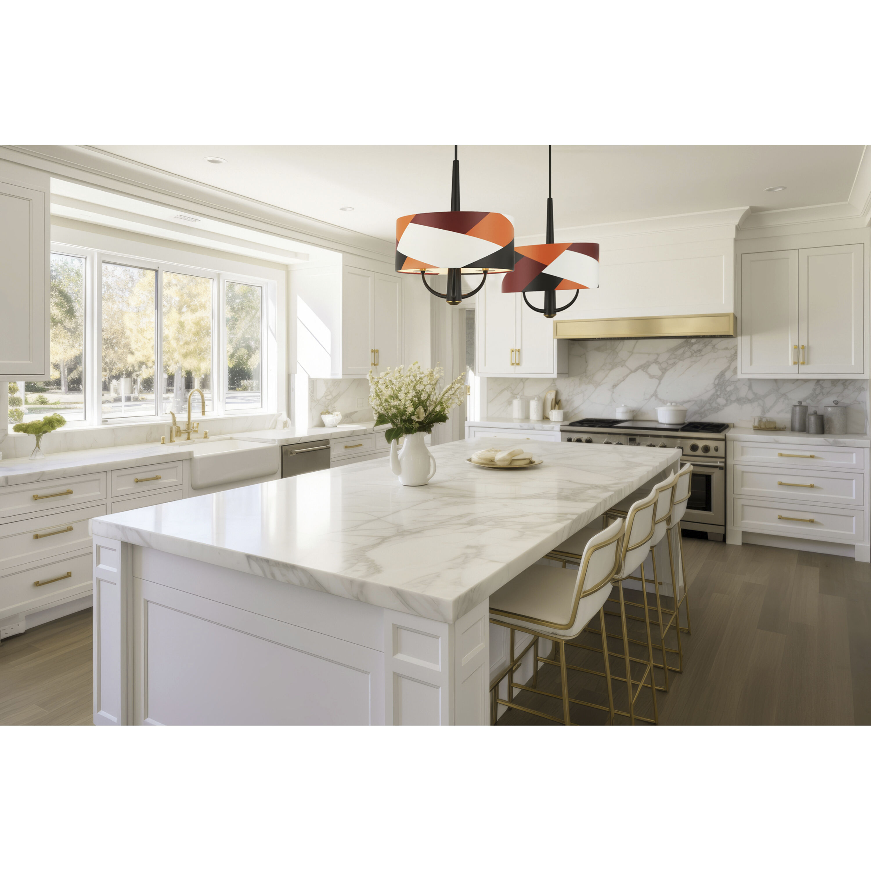 Patchwork 3 Light 18 inch Black with Satin Brass with Patchwork Pendant Ceiling Light