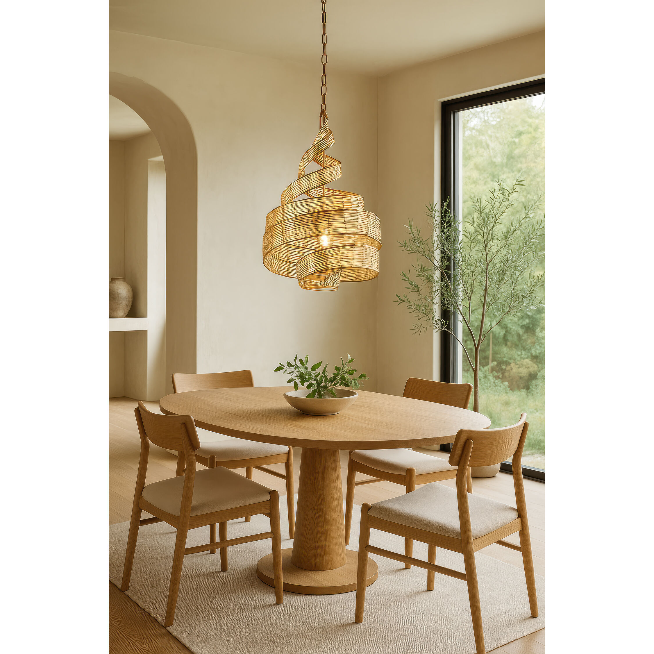 Flow 3 Light 18 inch Baguette and Natural Rattan Pendant Ceiling Light in Baguette/Natural Rattan, Smithsonian Collaboration