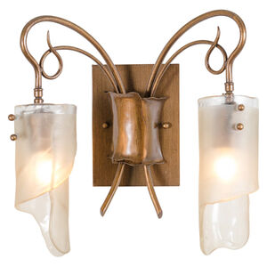 Soho 2 Light 15 inch Hammered Ore Vanity Light Wall Light in Recycled Brown Tint Ice Glass