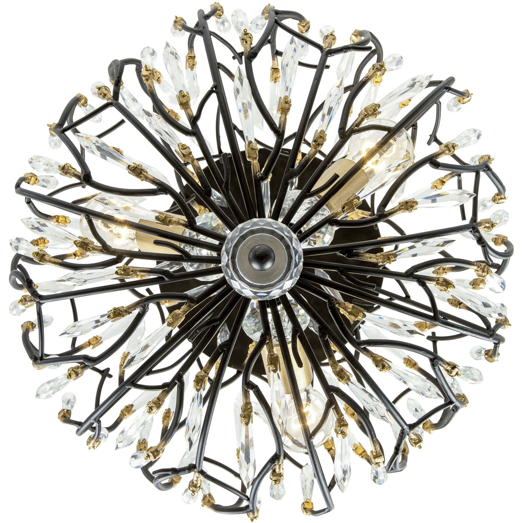 Bask 3 Light 18 inch Matte Black and French Gold Semi-Flush Ceiling Light
