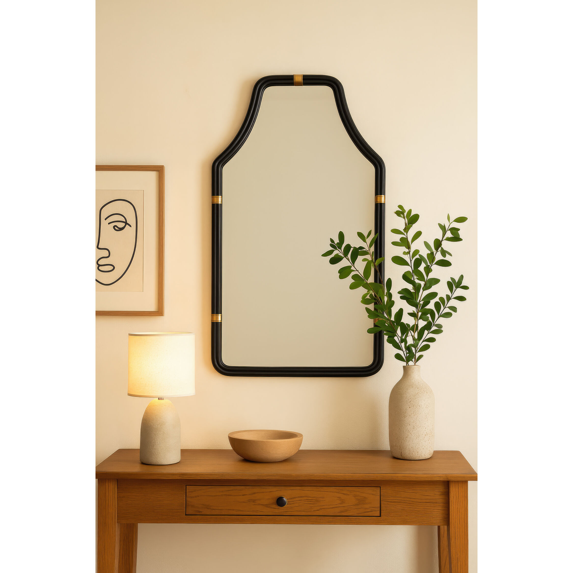 Federal Case 40 X 22 inch Matte Black and French Gold Wall Mirror