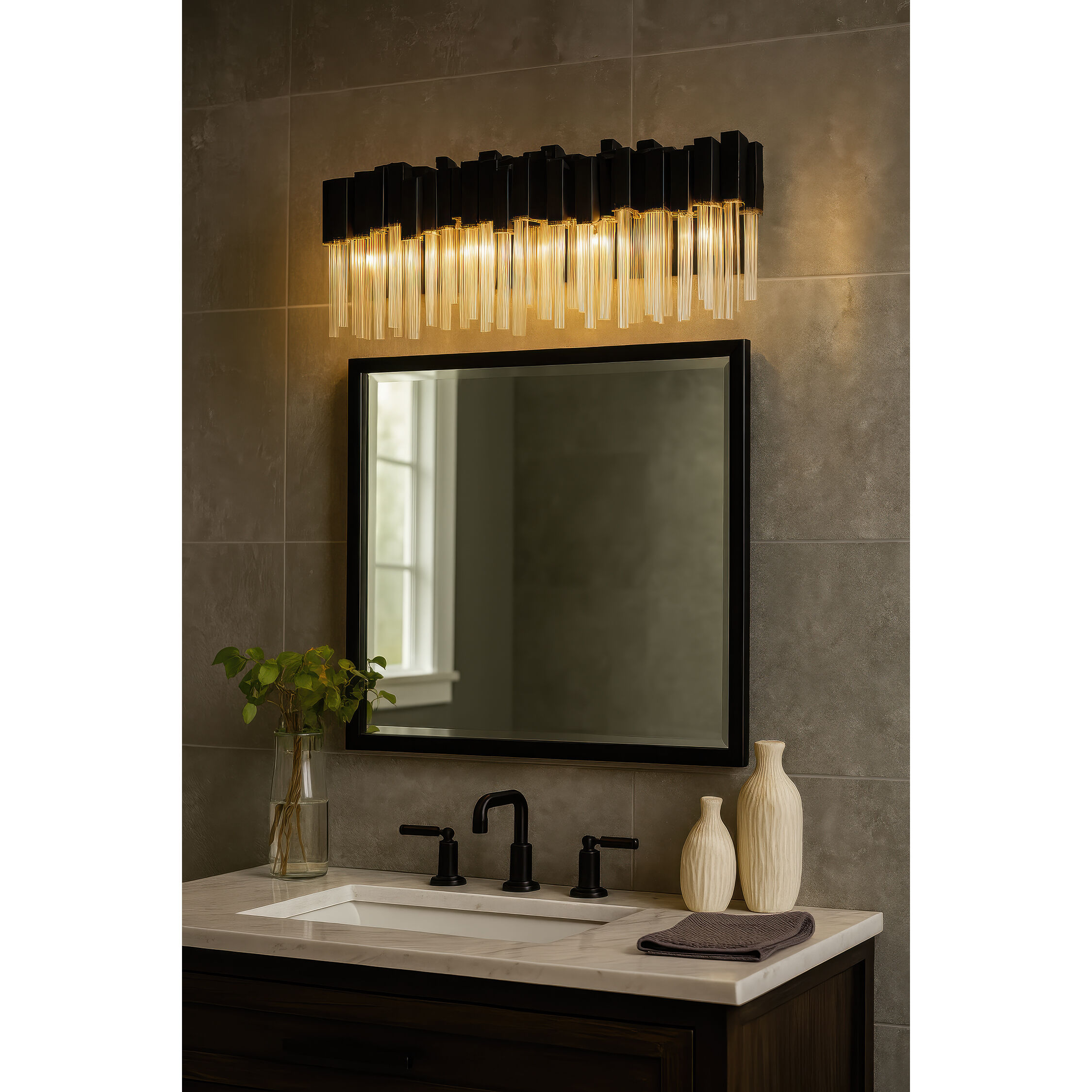 Matrix 3 Light 28 inch Matte Black and French Gold Bath Vanity Light Wall Light