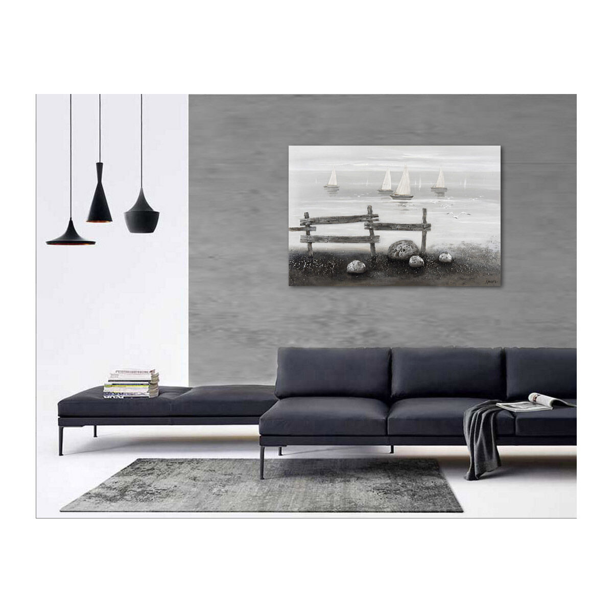 Beach Scene Gray and White Wall Art