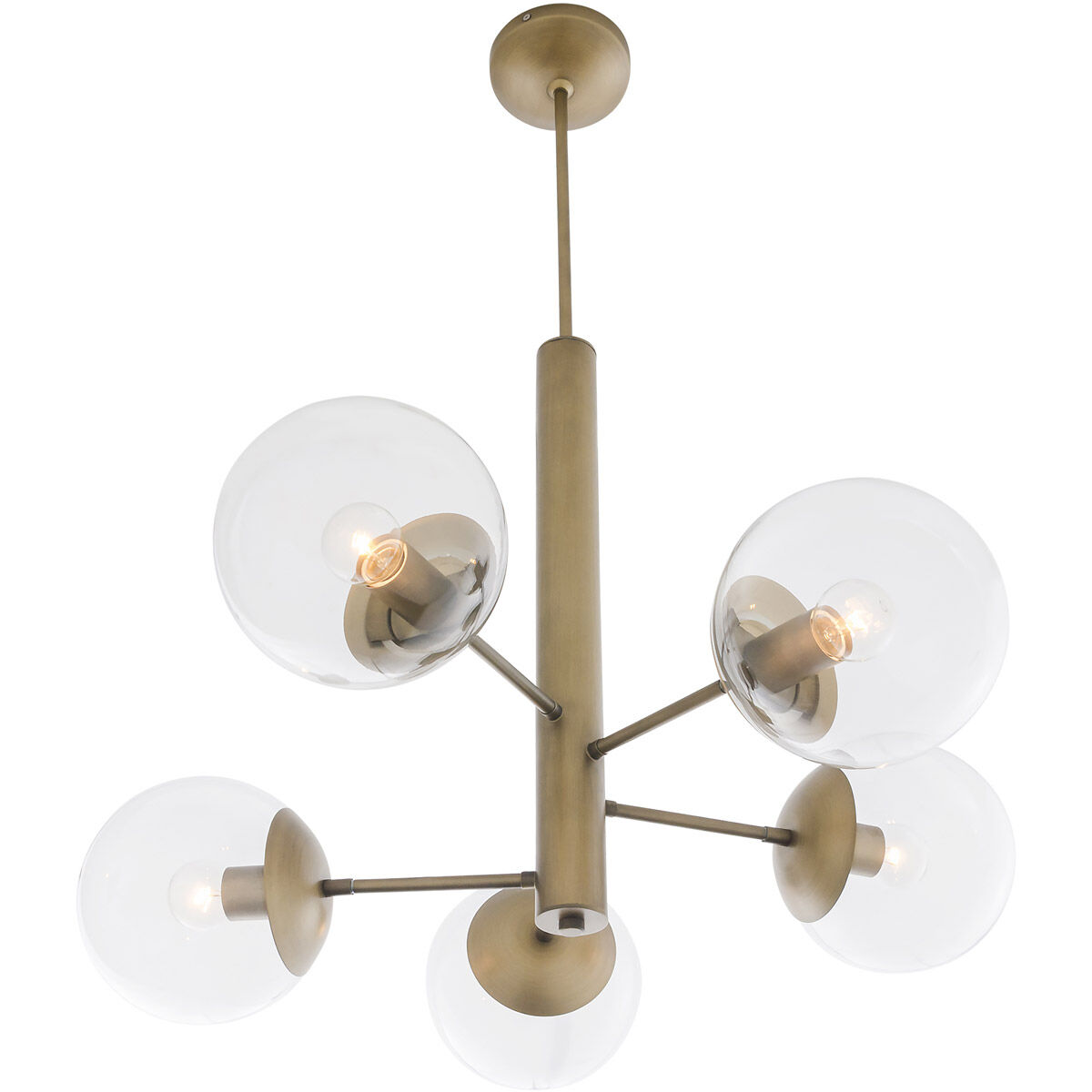 Mid-century 5 Light 28 inch Antique Brass Chandelier Ceiling Light
