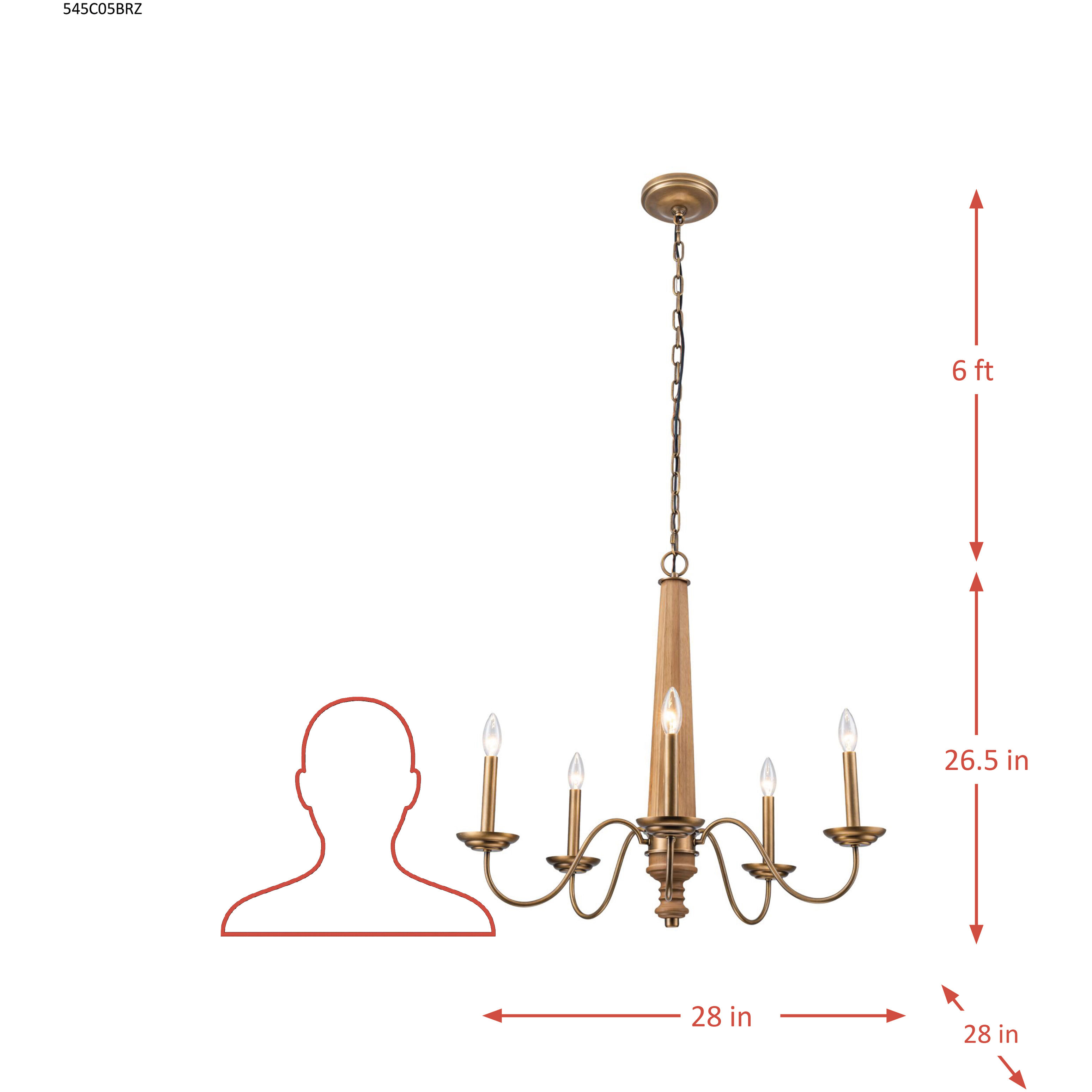 Dinner at 5 Light 28 inch Heritage Bronze and White Oak Chandelier Ceiling Light