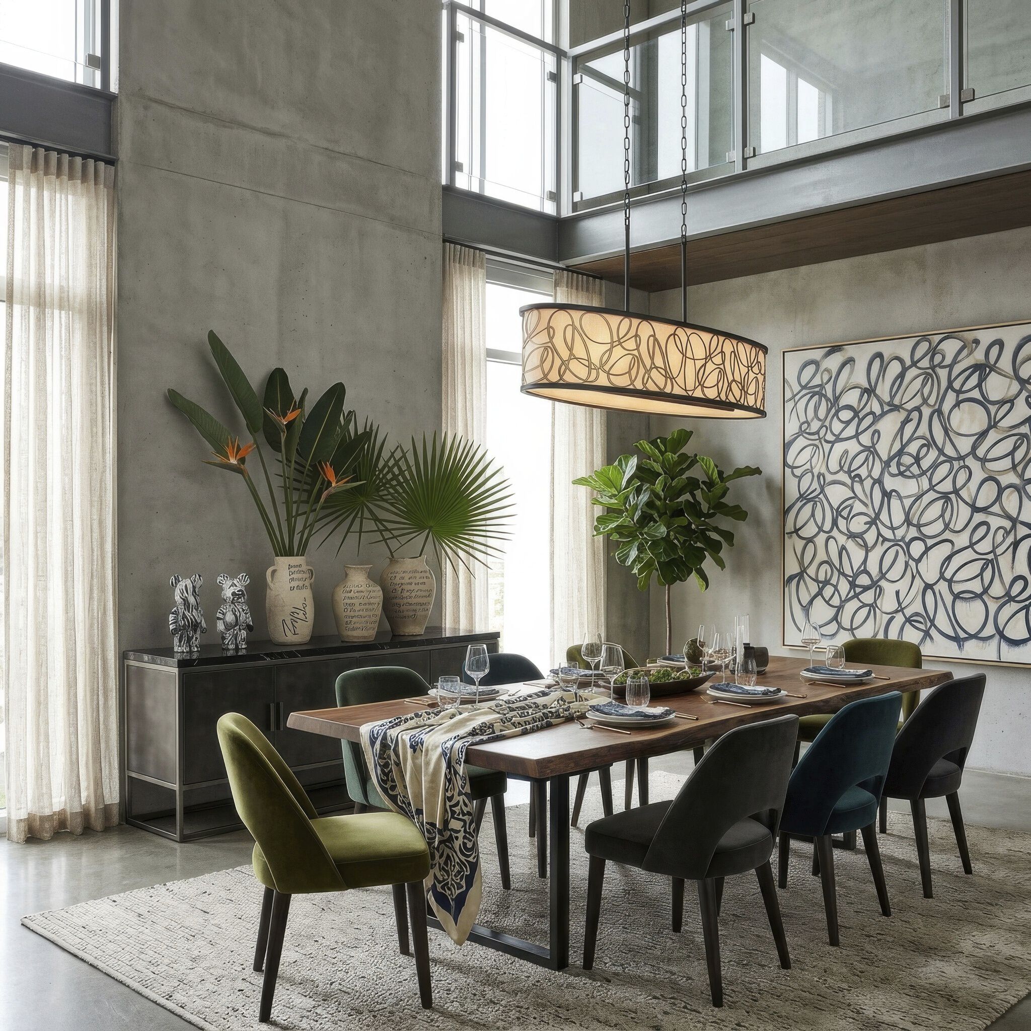 Scribble 6 Light 48 inch Matte Black with Artifact Linear Pendant Ceiling Light, Smithsonian Collaboration