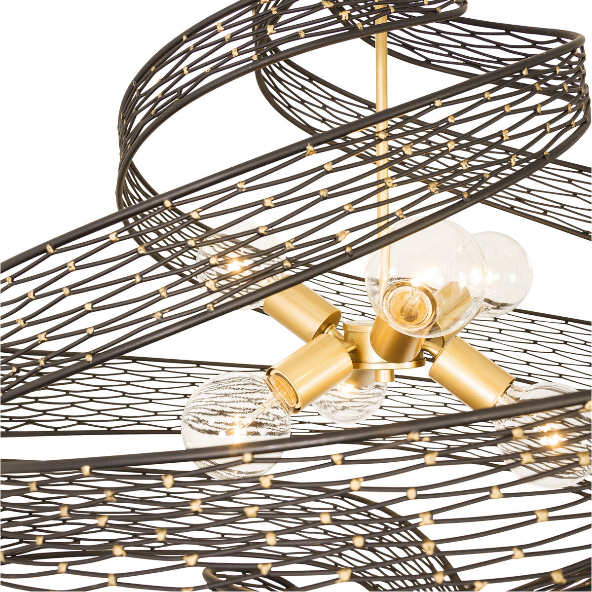 Flow 6 Light 30 inch Gold Pendant Ceiling Light in Matte Black/French Gold