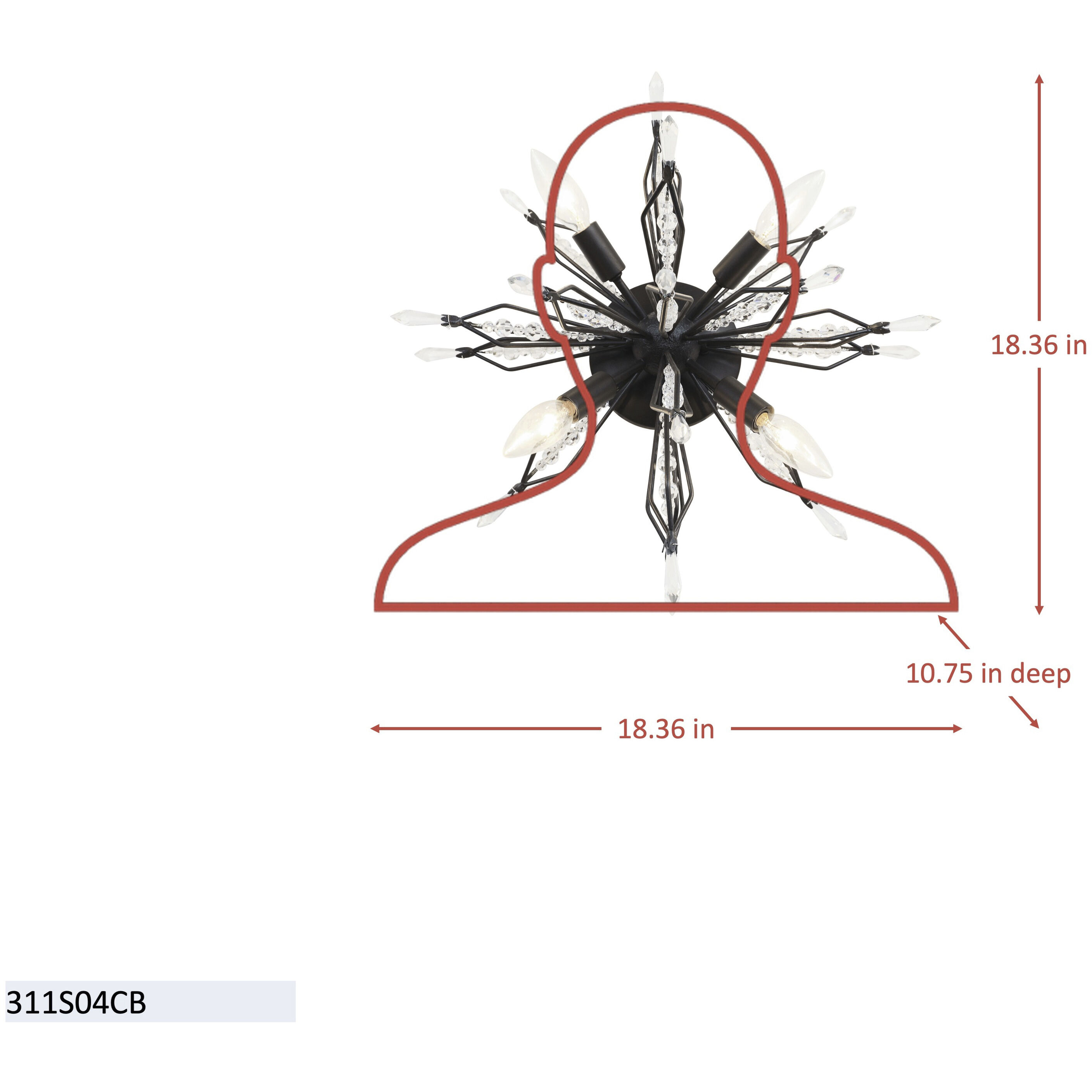 Orbital 4 Light 18.3 inch Carbon Semi-Flush Ceiling Light