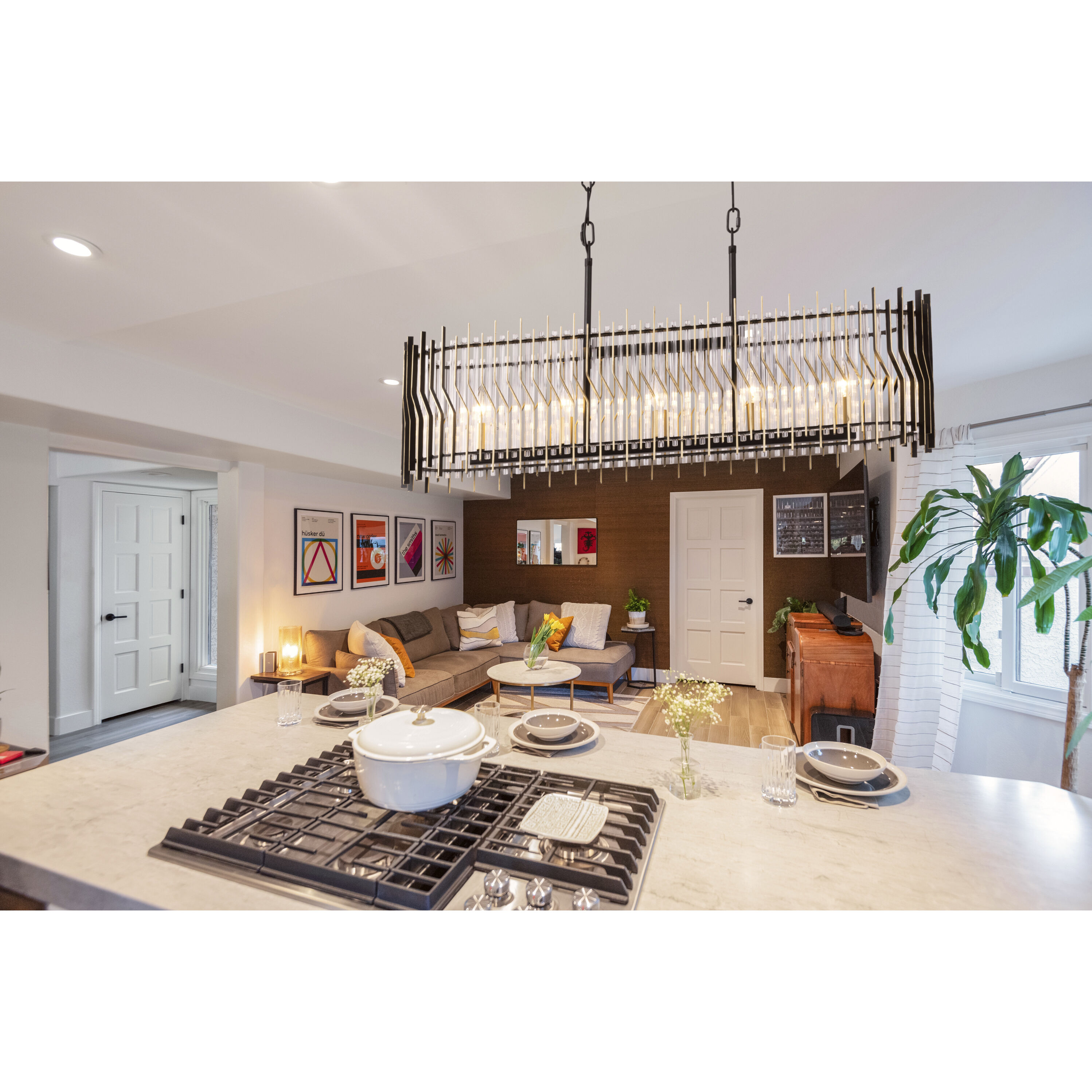 Park Row 5 Light 36 inch Matte Black and French Gold Linear Pendant Ceiling Light, Smithsonian Collaboration