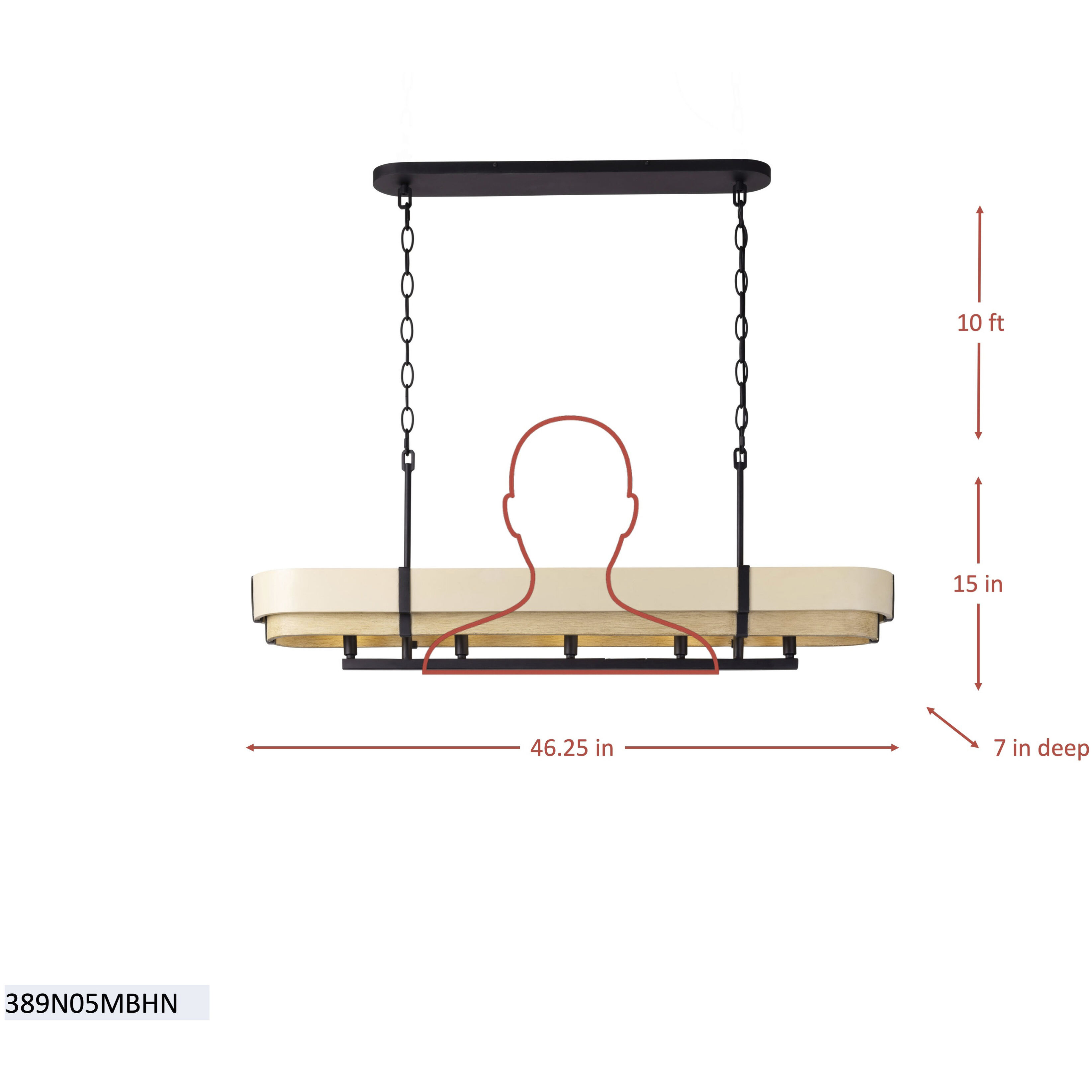 Blonde Moment 5 Light 46.25 inch Matte Black and Honey with Medium Oak Linear Pendant Ceiling Light