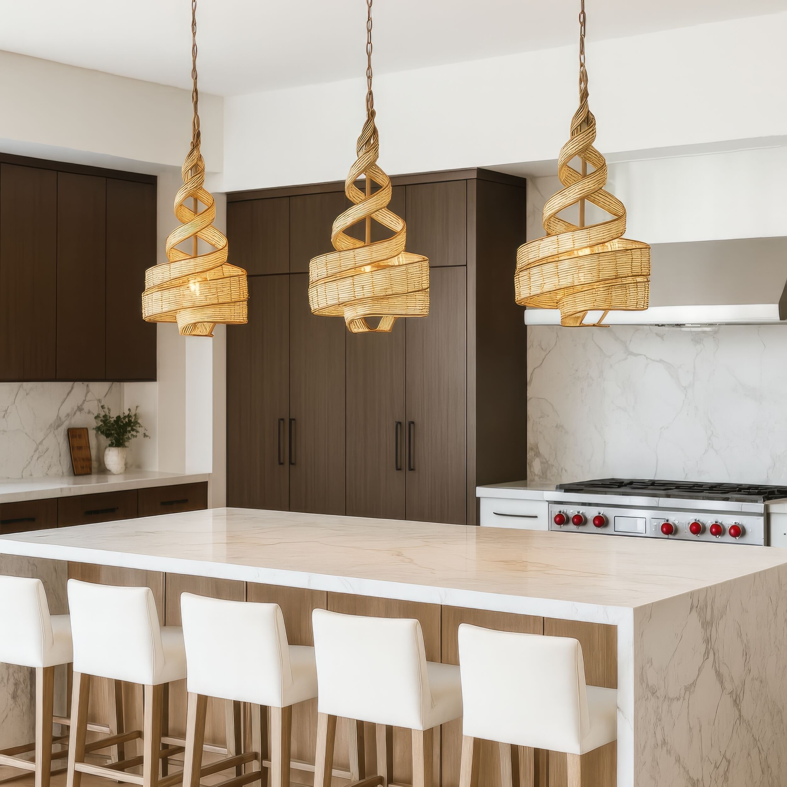 Flow 3 Light 18 inch Baguette and Natural Rattan Pendant Ceiling Light in Baguette/Natural Rattan, Smithsonian Collaboration