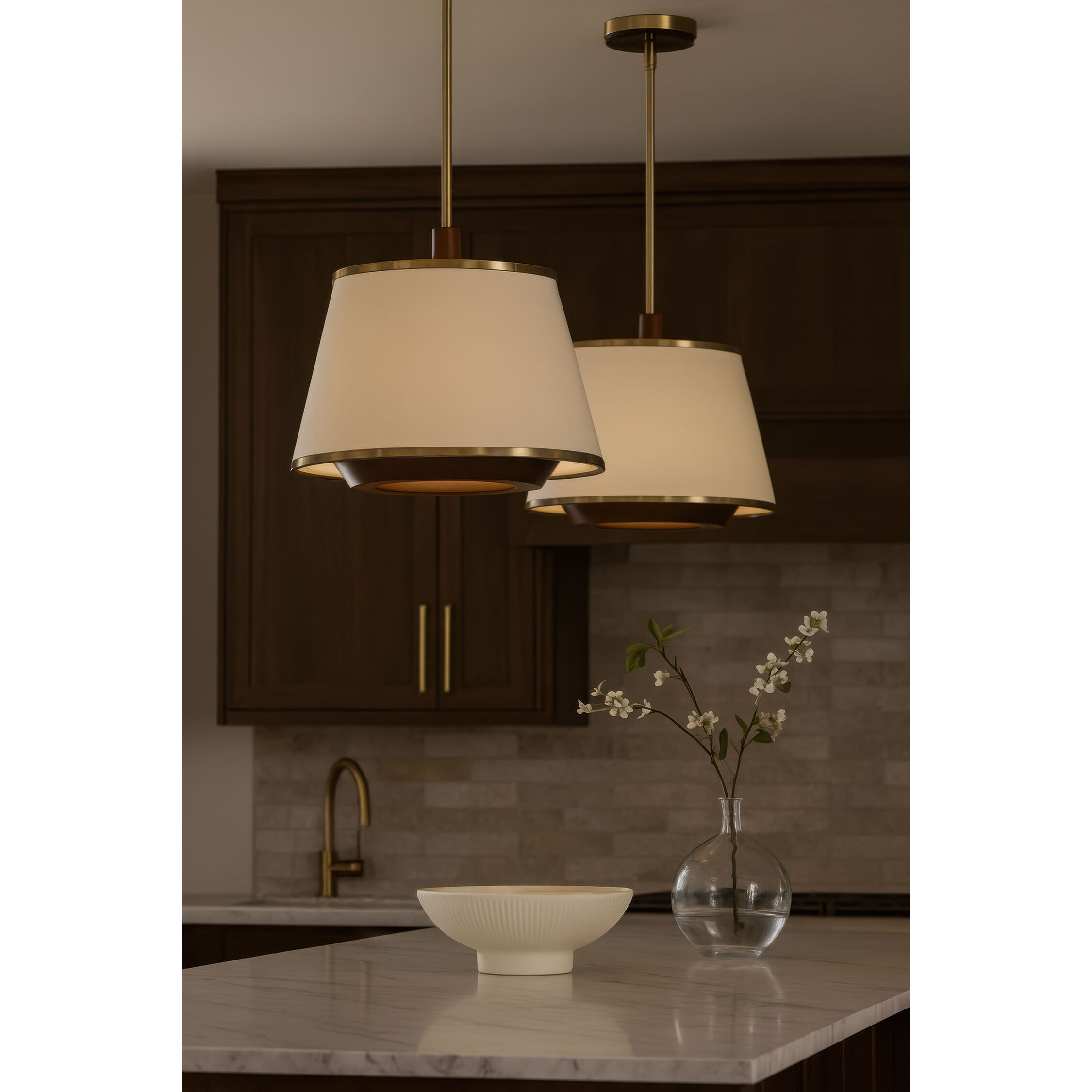 Desert Flyer 3 Light 16 inch Satin Brass with Medium Walnut Pendant Ceiling Light, Semi-Flush Convertible