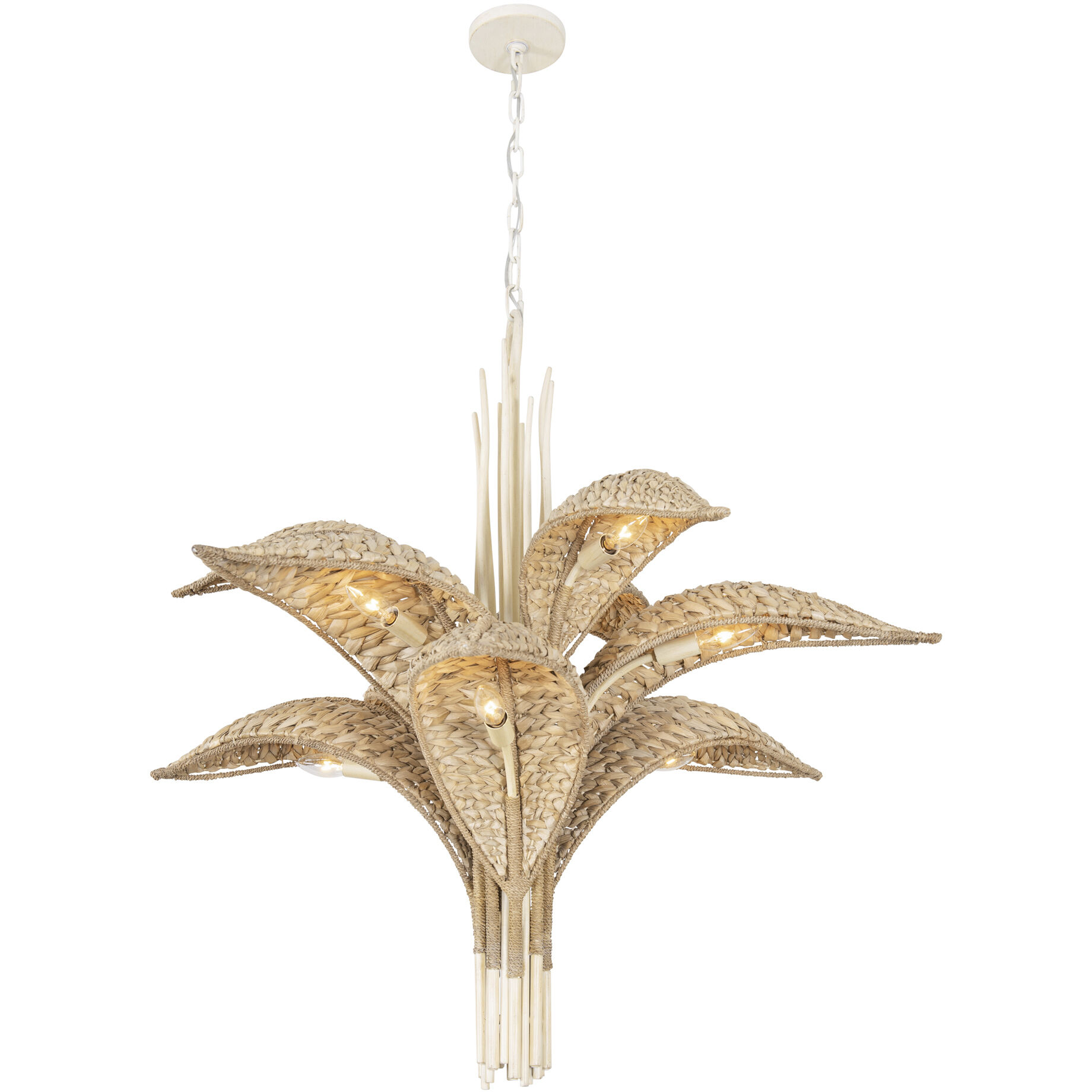 Century Palm 9 Light 38 inch Country White Chandelier Ceiling Light