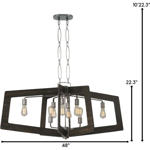 Lofty 8 Light 48 inch Faux Zebrawood and Steel Linear Pendant Ceiling Light in Steel/Zebrawood, Oval