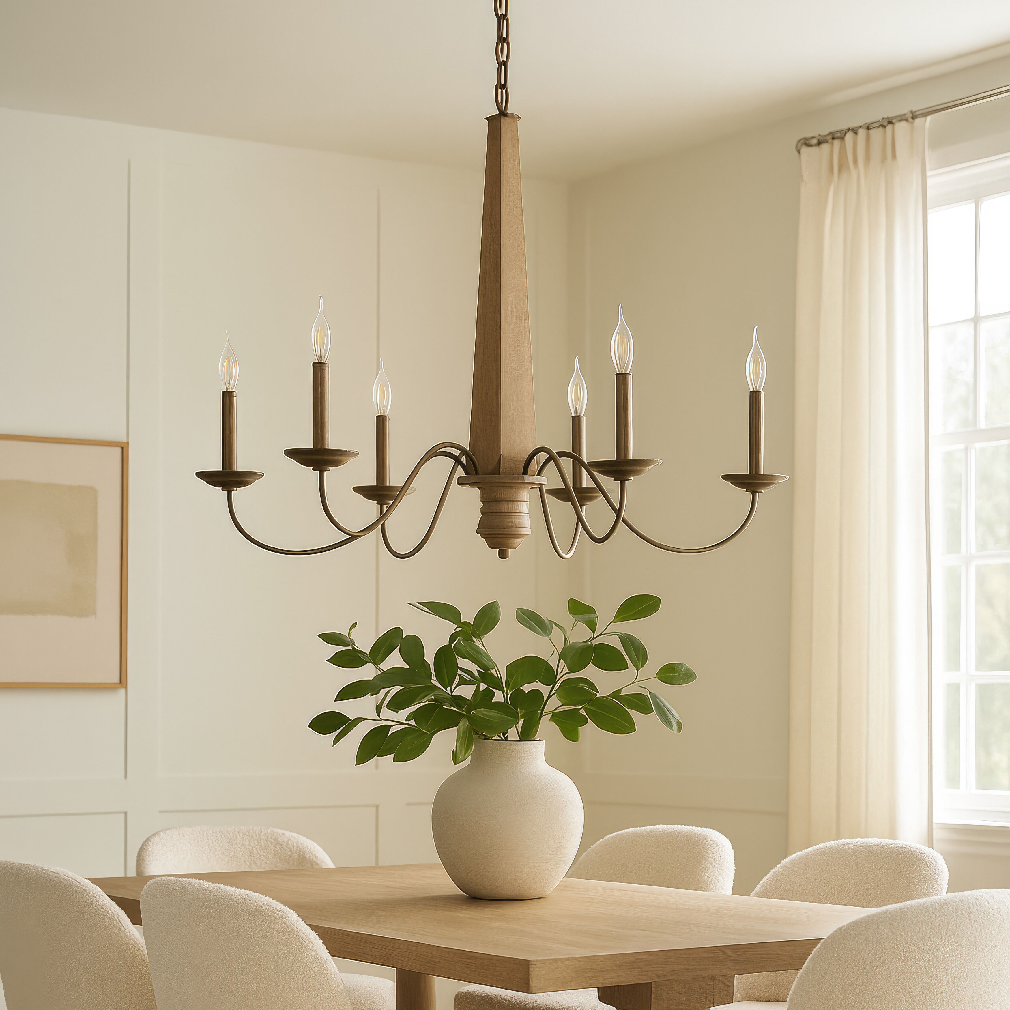 Dinner at 8 Light 48 inch Heritage Bronze and White Oak Chandelier Ceiling Light