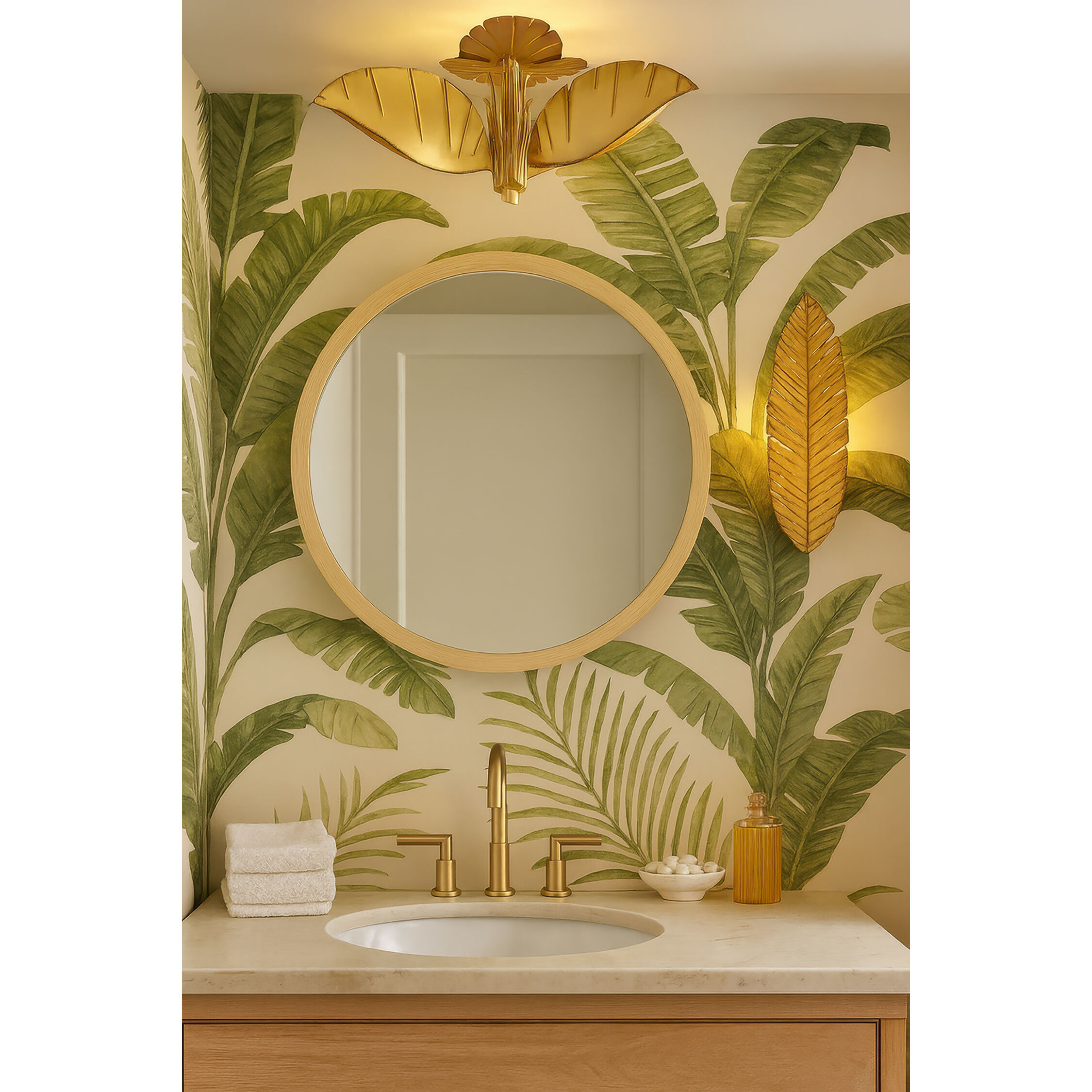 Banana Leaf 3 Light 24 inch Gold Semi-Flush Ceiling Light