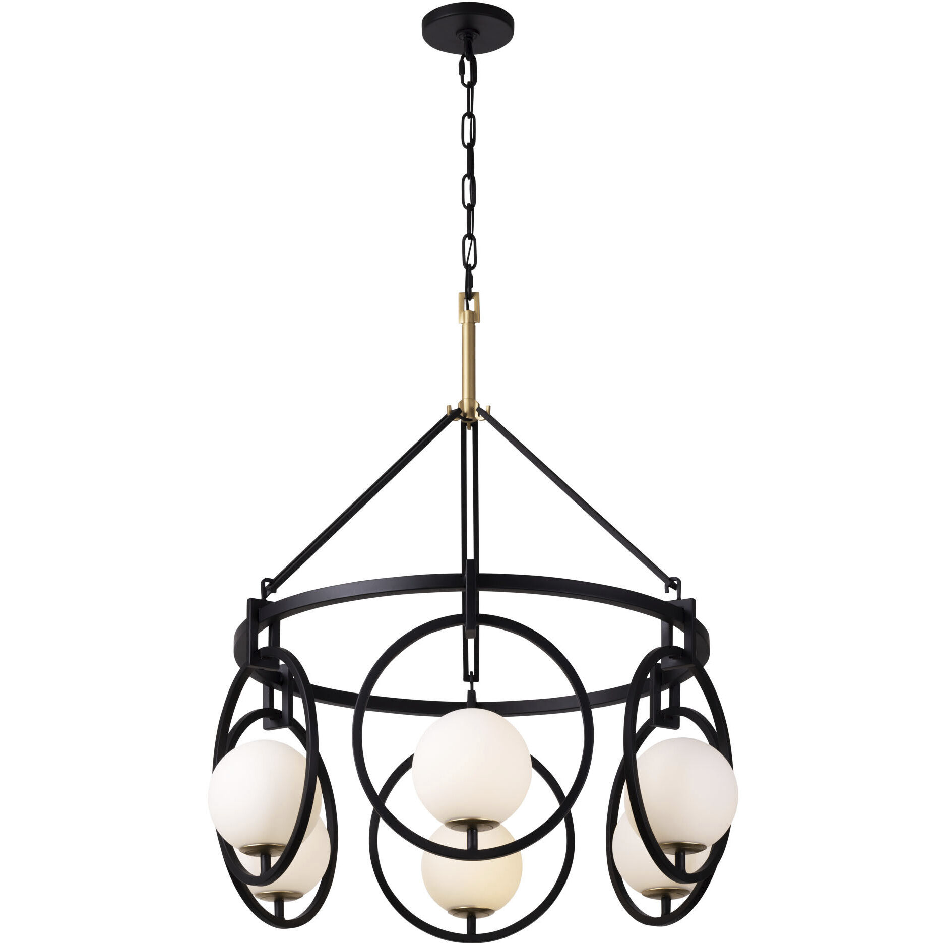 Stopwatch 6 Light 30.75 inch Matte Black and French Gold Pendant Ceiling Light