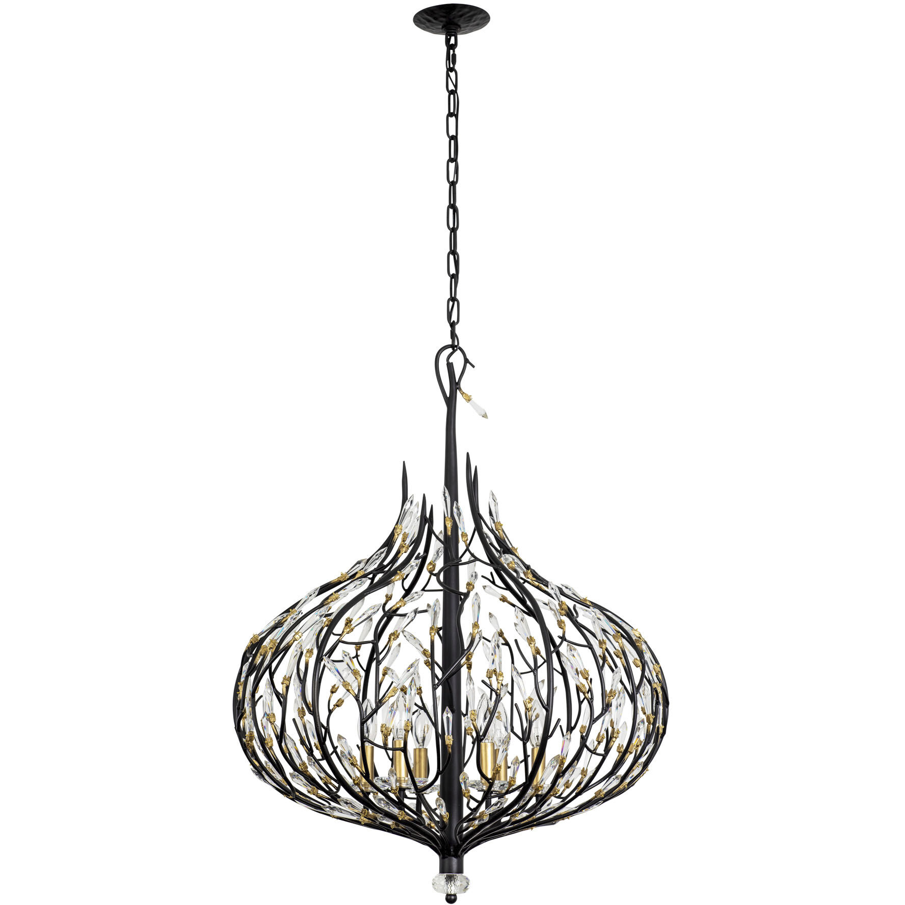 Bask 6 Light 26.5 inch Matte Black and French Gold Pendant Ceiling Light