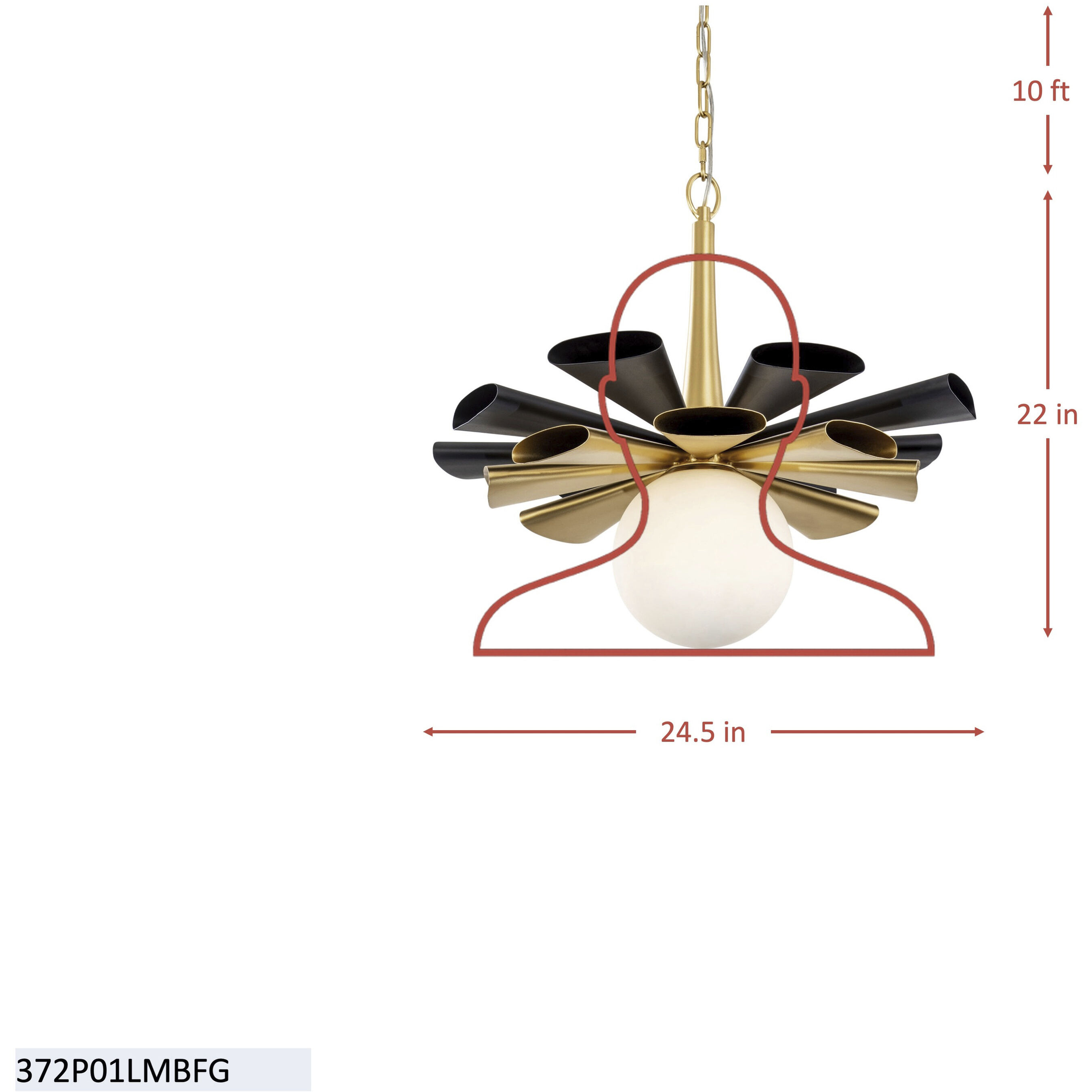 Daphne 1 Light 24.5 inch Matte Black and French Gold Pendant Ceiling Light