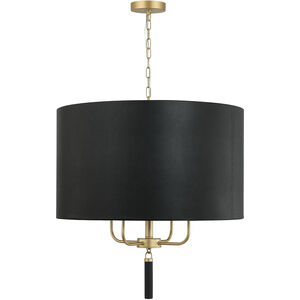 Secret Agent 4 Light 24 inch Painted Gold and Black Leather Pendant Ceiling Light