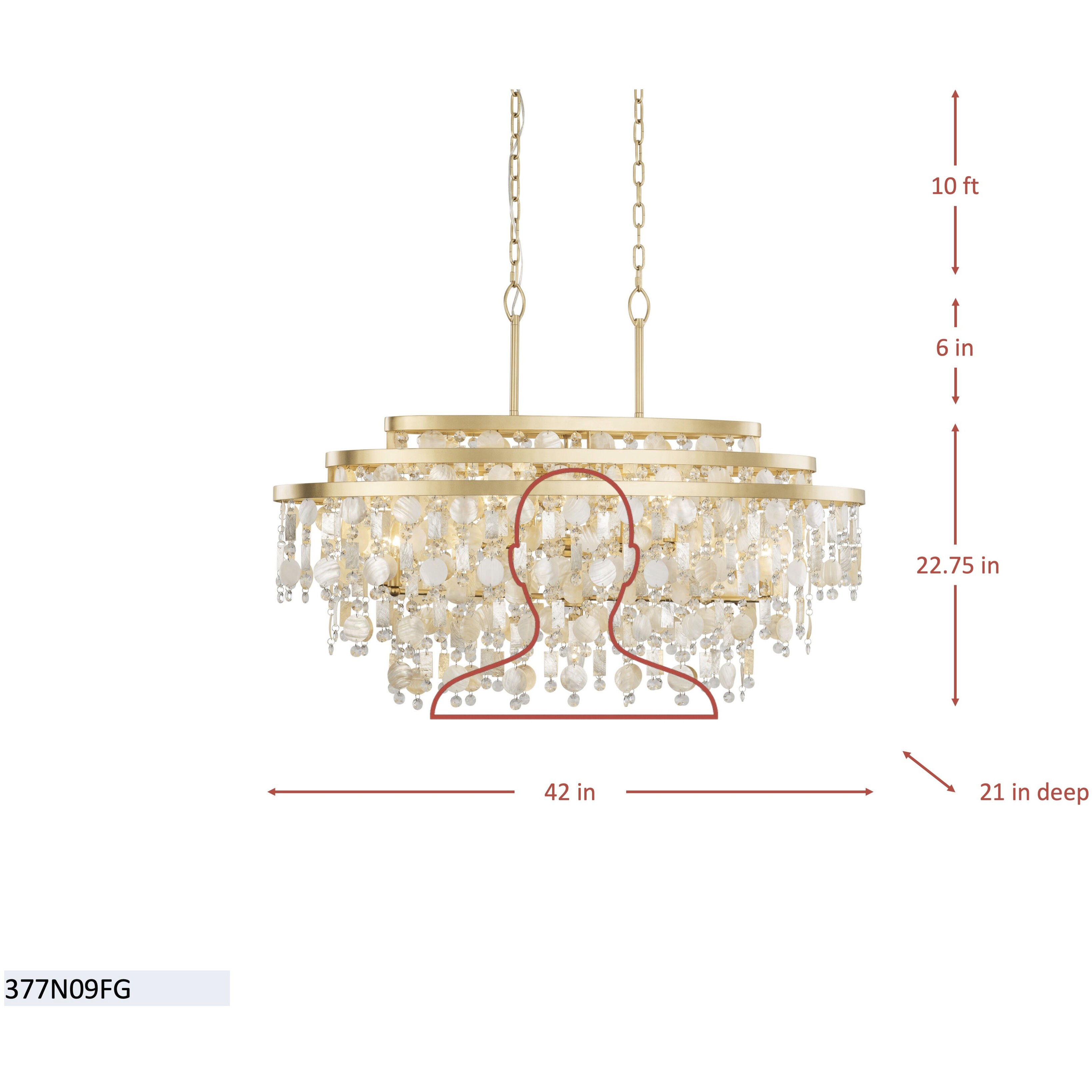 Kalani 9 Light 42 inch French Gold Linear Pendant Ceiling Light, Smithsonian Collaboration