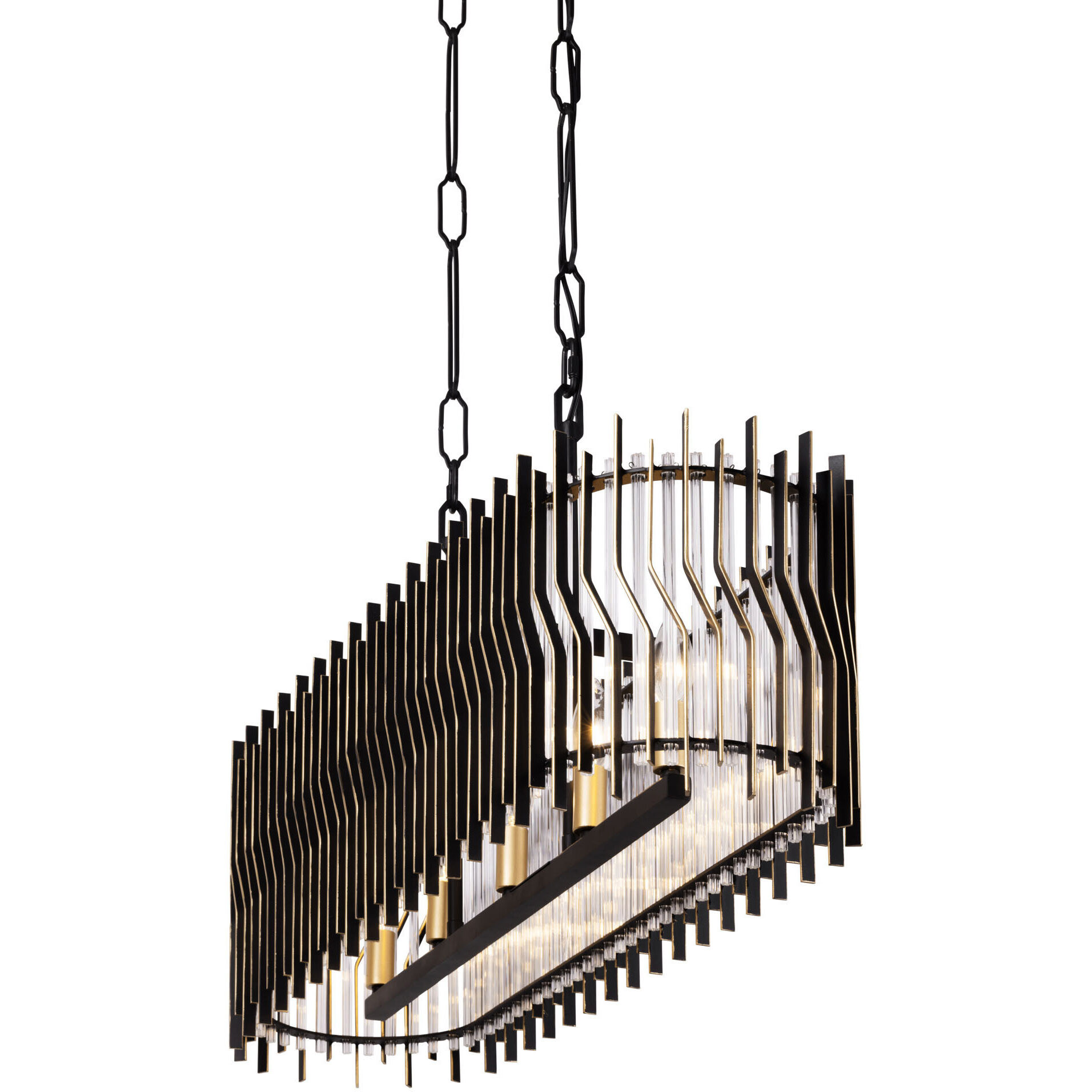 Park Row 5 Light 36 inch Matte Black and French Gold Linear Pendant Ceiling Light, Smithsonian Collaboration