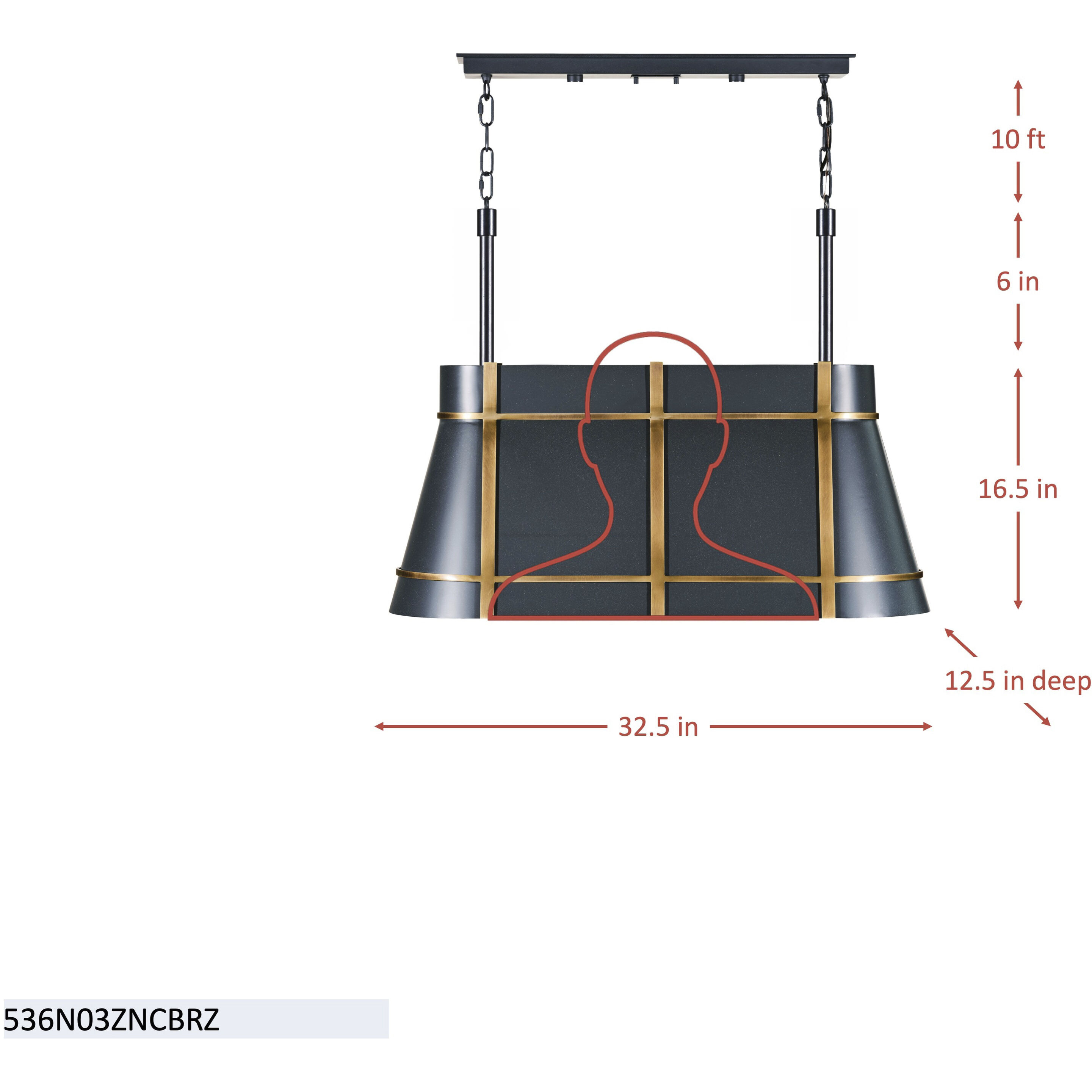 Brasserie 3 Light 32.5 inch Blackened Zinc and Heritage Bronze Linear Pendant Ceiling Light