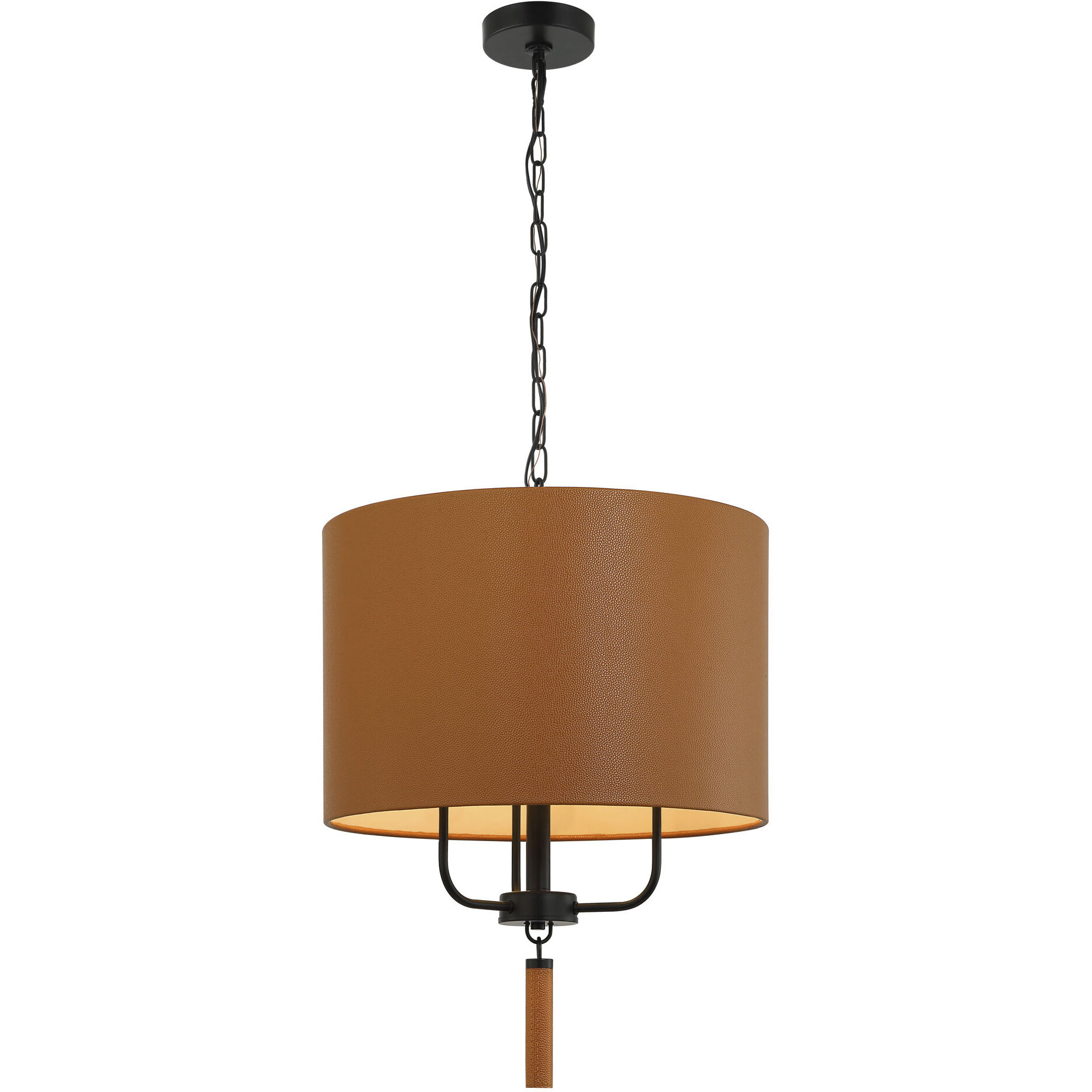 Secret Agent 3 Light 18 inch Black and Camel Leather Pendant Ceiling Light