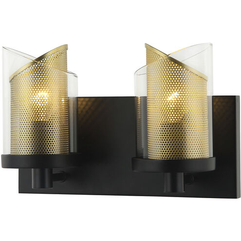 So Inclined 2 Light 11 inch Black and Gold Bath Vanity Wall Light