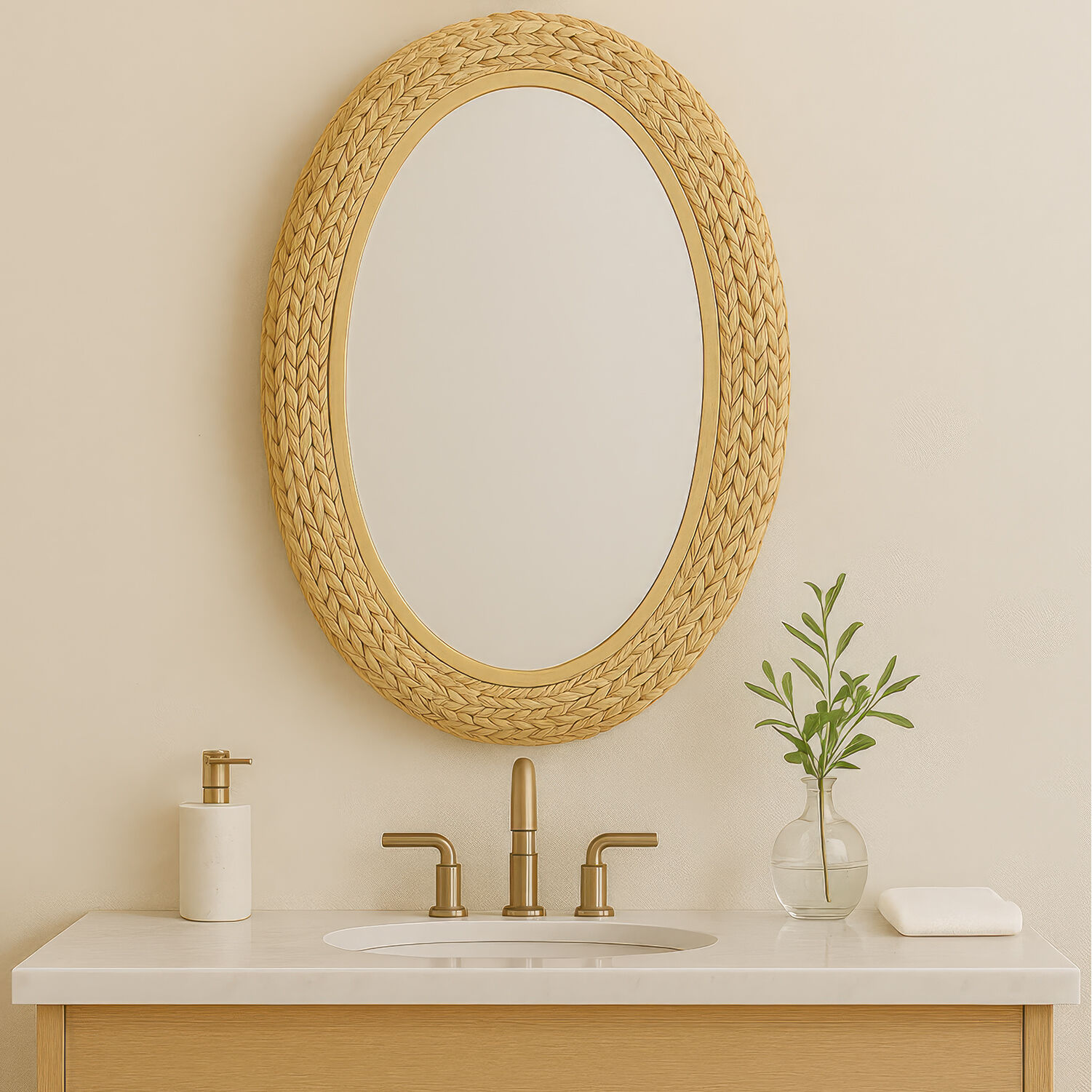 Athena 40.25 X 24.25 inch French Gold with Natural Seagrass Wall Mirror