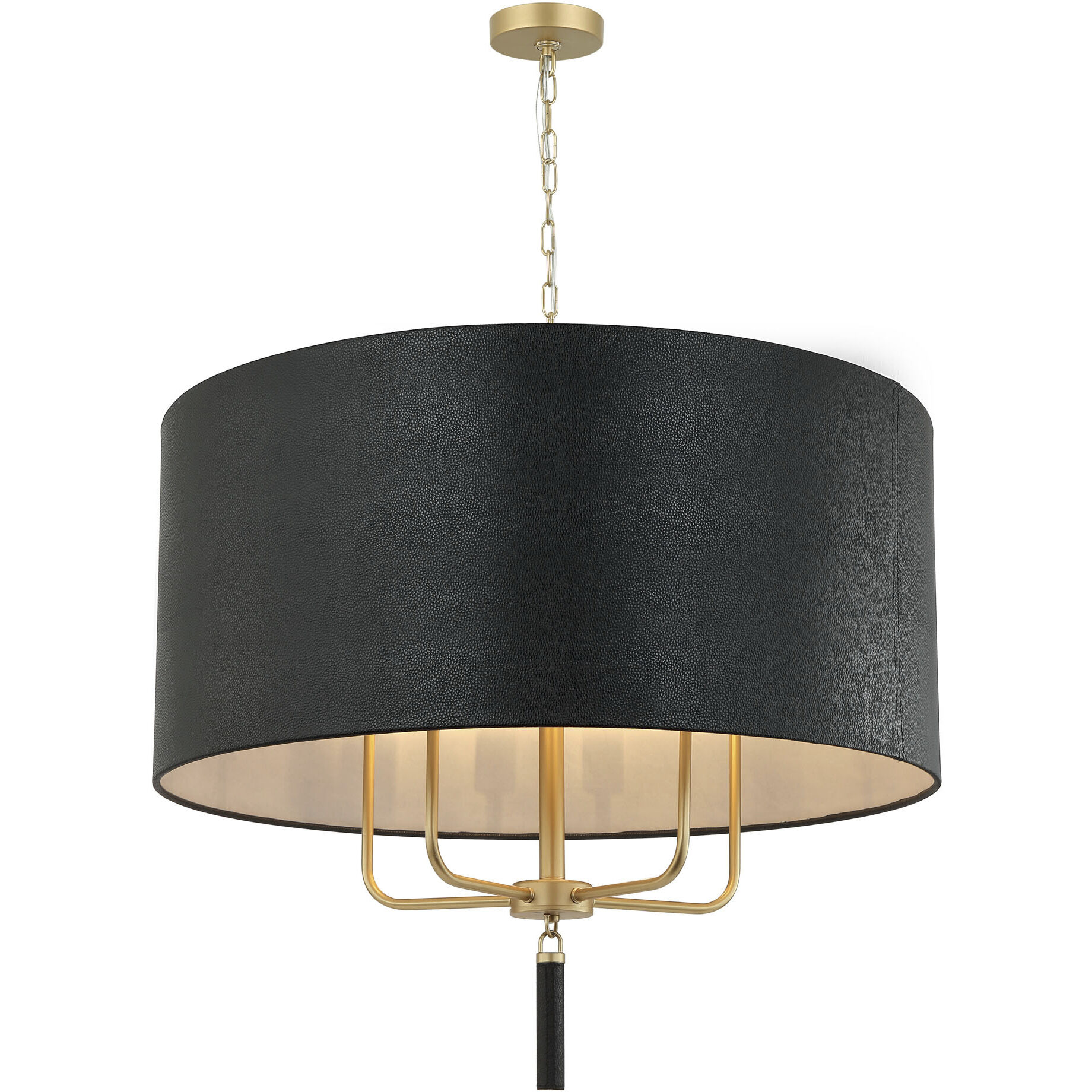 Secret Agent 5 Light 30 inch Gold and Black Leather Pendant Ceiling Light in Painted Gold and Black Leather