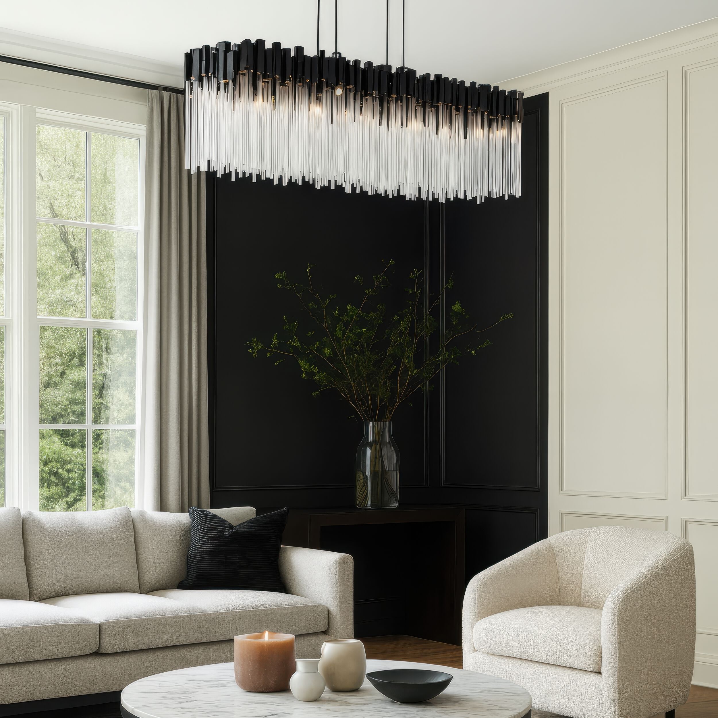Matrix 8 Light 48.25 inch Matte Black and French Gold Linear Pendant Ceiling Light