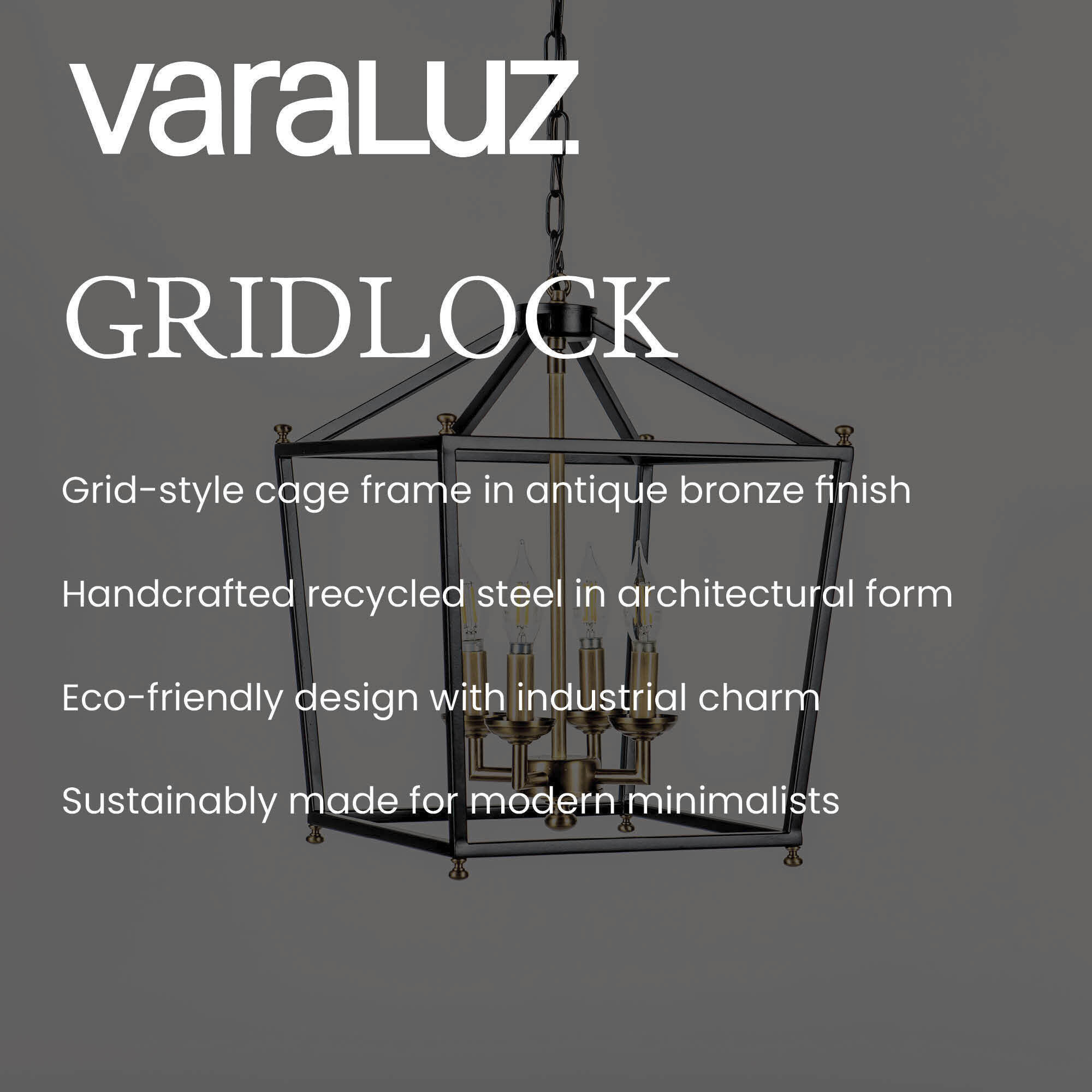 Gridlock 4 Light 14 inch Heritage Black and Antique Bronze Pendant Ceiling Light